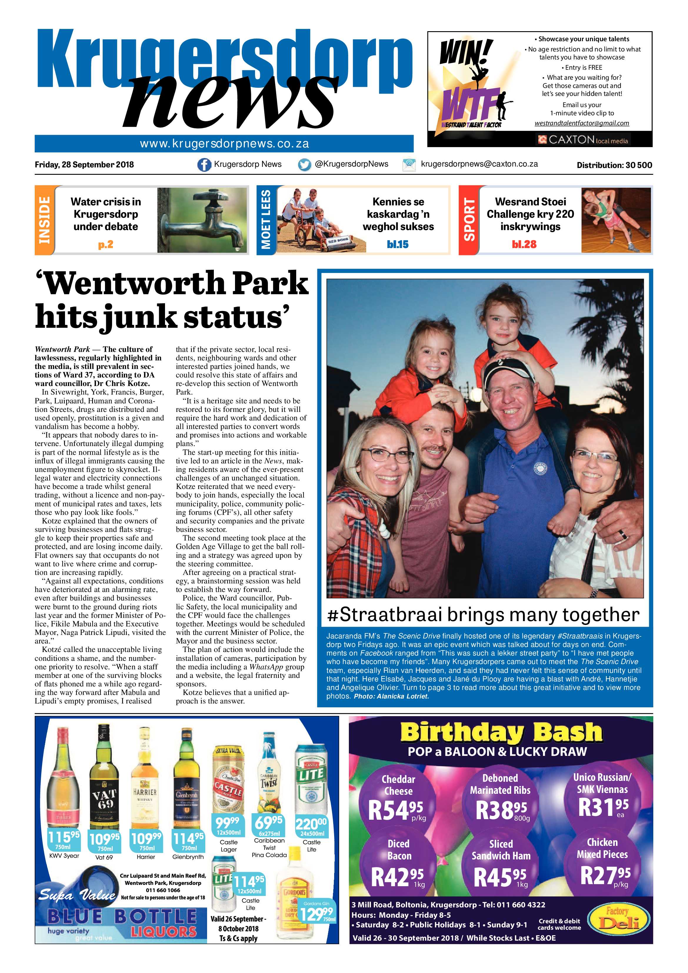 Krugersdorp News 28 September 2018 page 1
