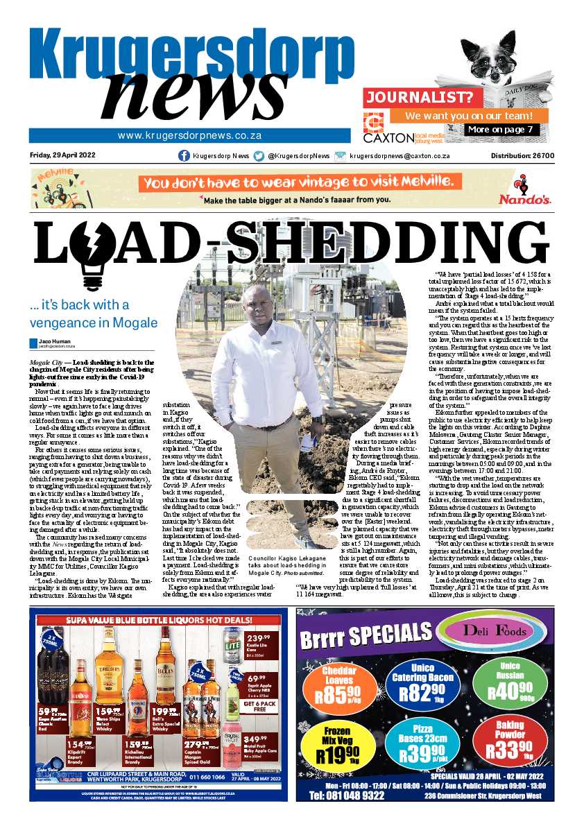 Krugersdorp News 29 April 2022 page 1
