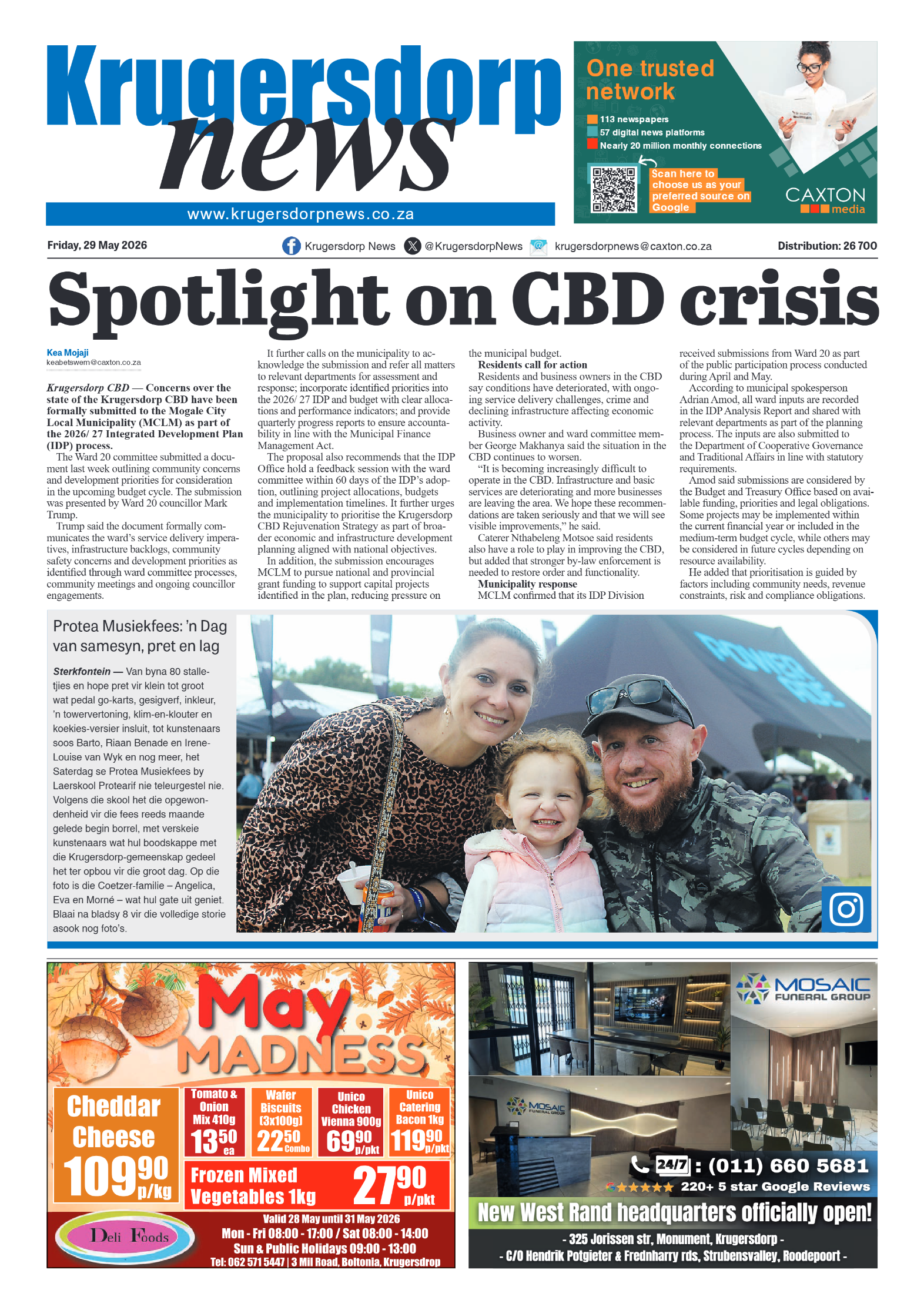Krugersdorp News 29 May 2026 page 1
