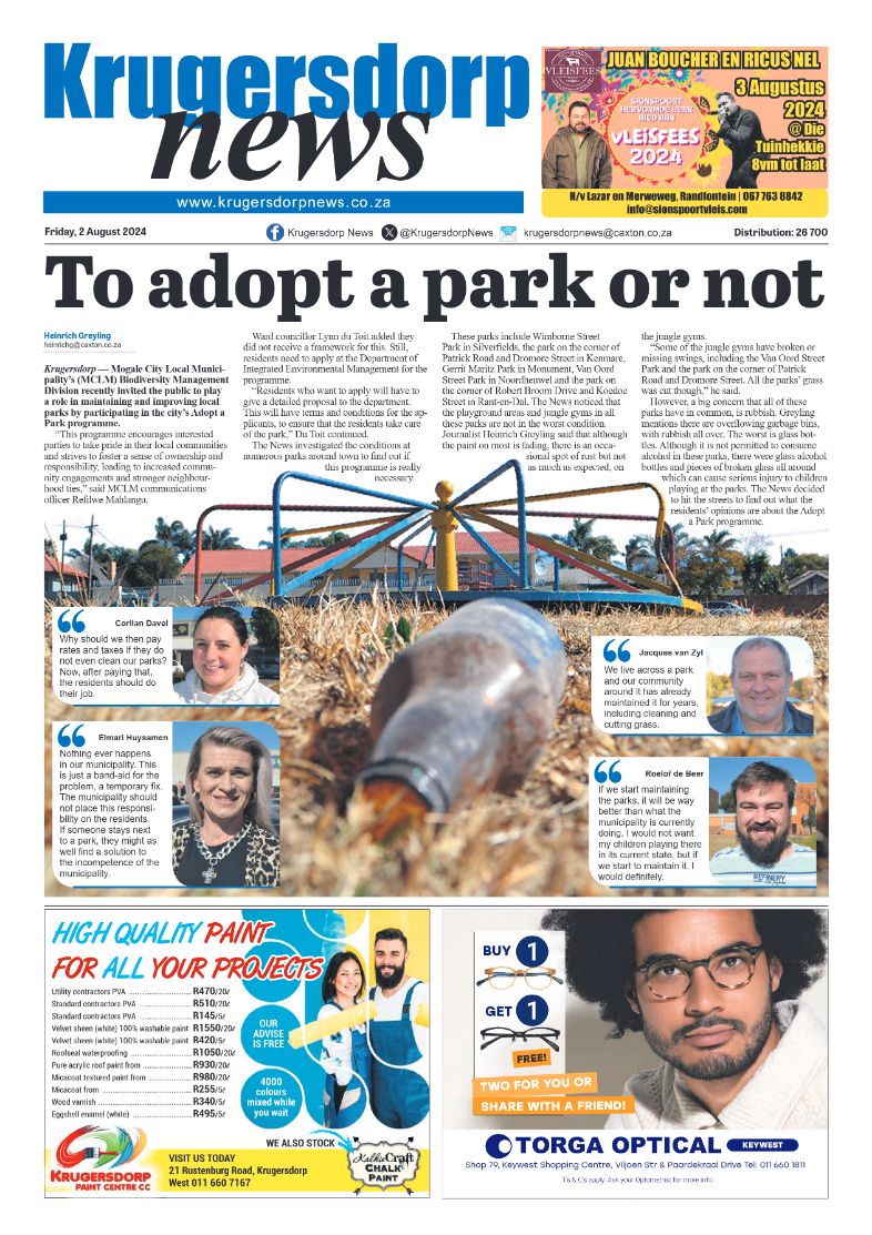 Krugersdorp News 2 August 2024 page 1