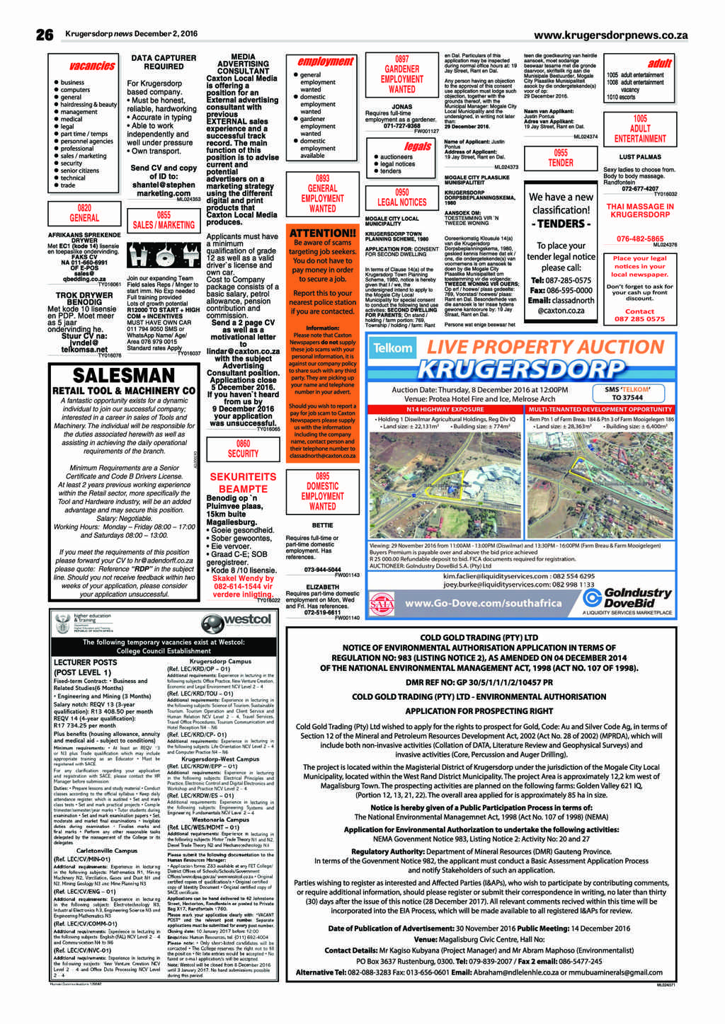 Krugersdorp News 2 December 2016 page 26
