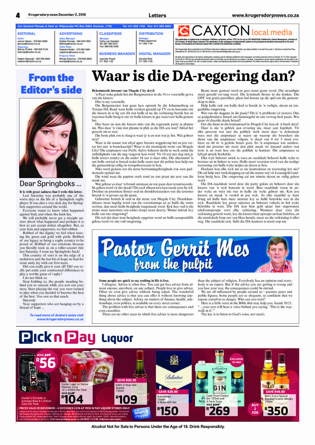 Krugersdorp News 2 December 2016 page 4