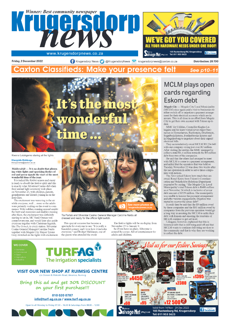 Krugersdorp News 2 December 2022 page 1
