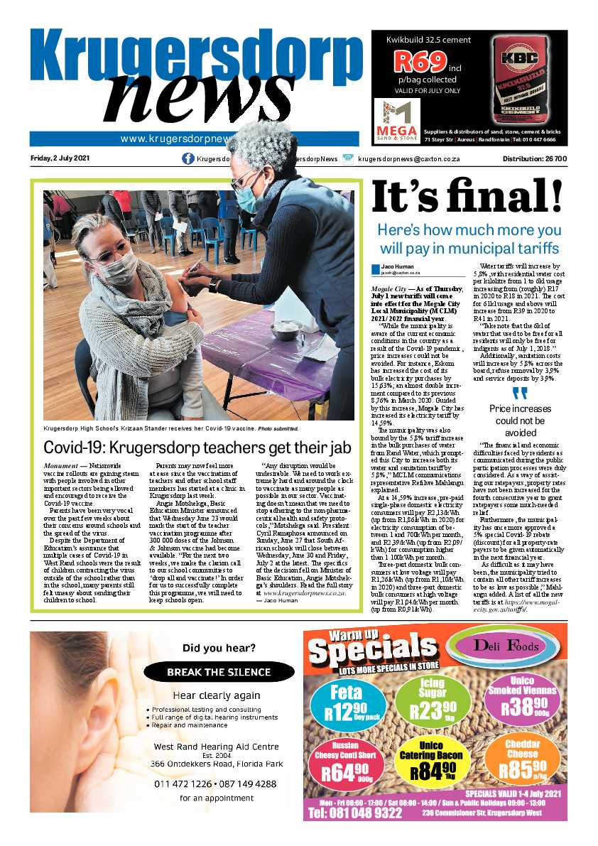 Krugersdorp News 2 July 2021 page 1