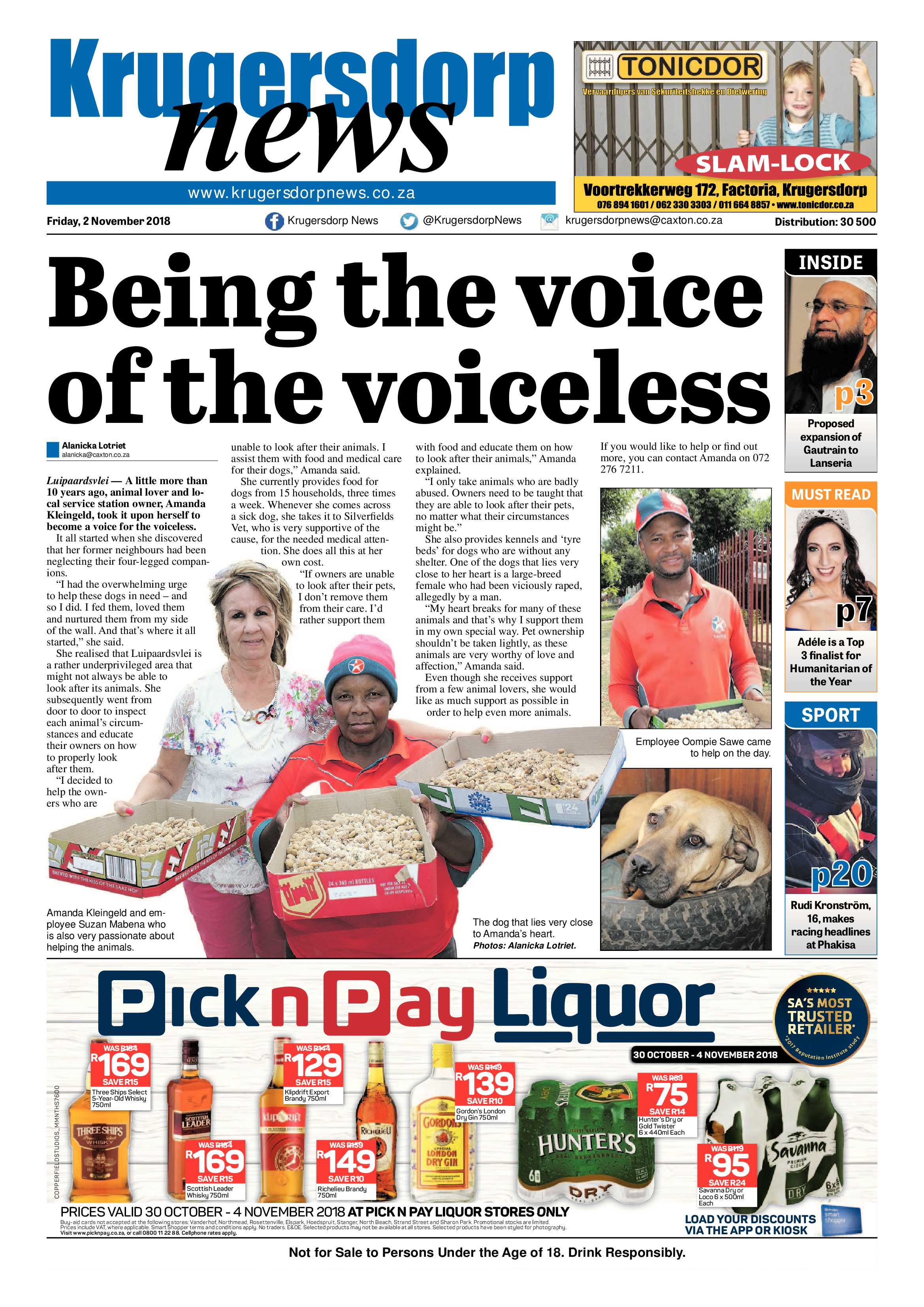 Krugersdorp News 2 November 2018 page 1
