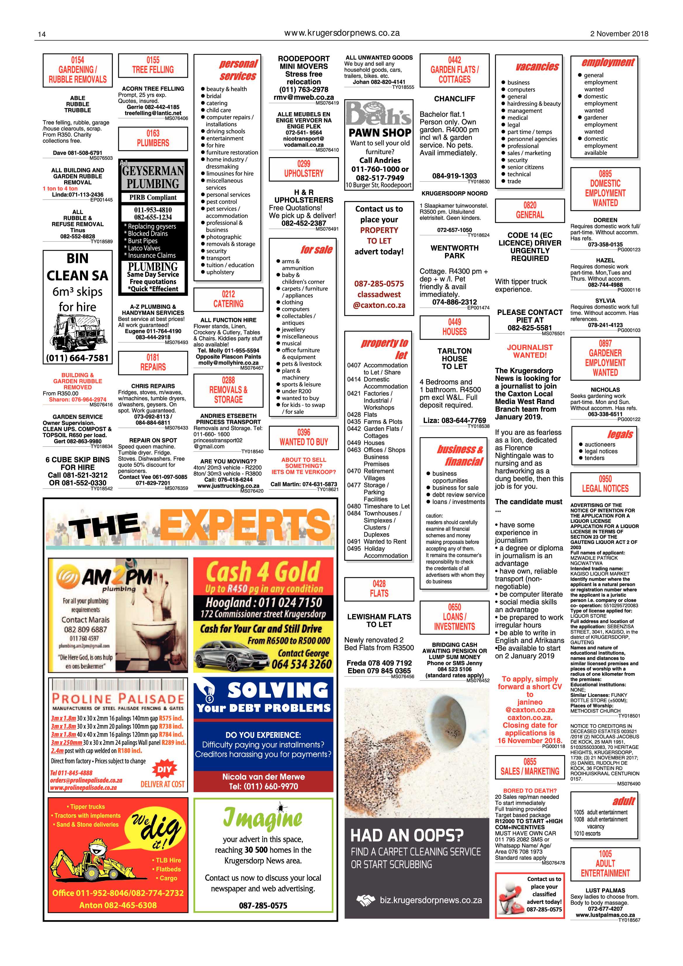 Krugersdorp News 2 November 2018 page 14