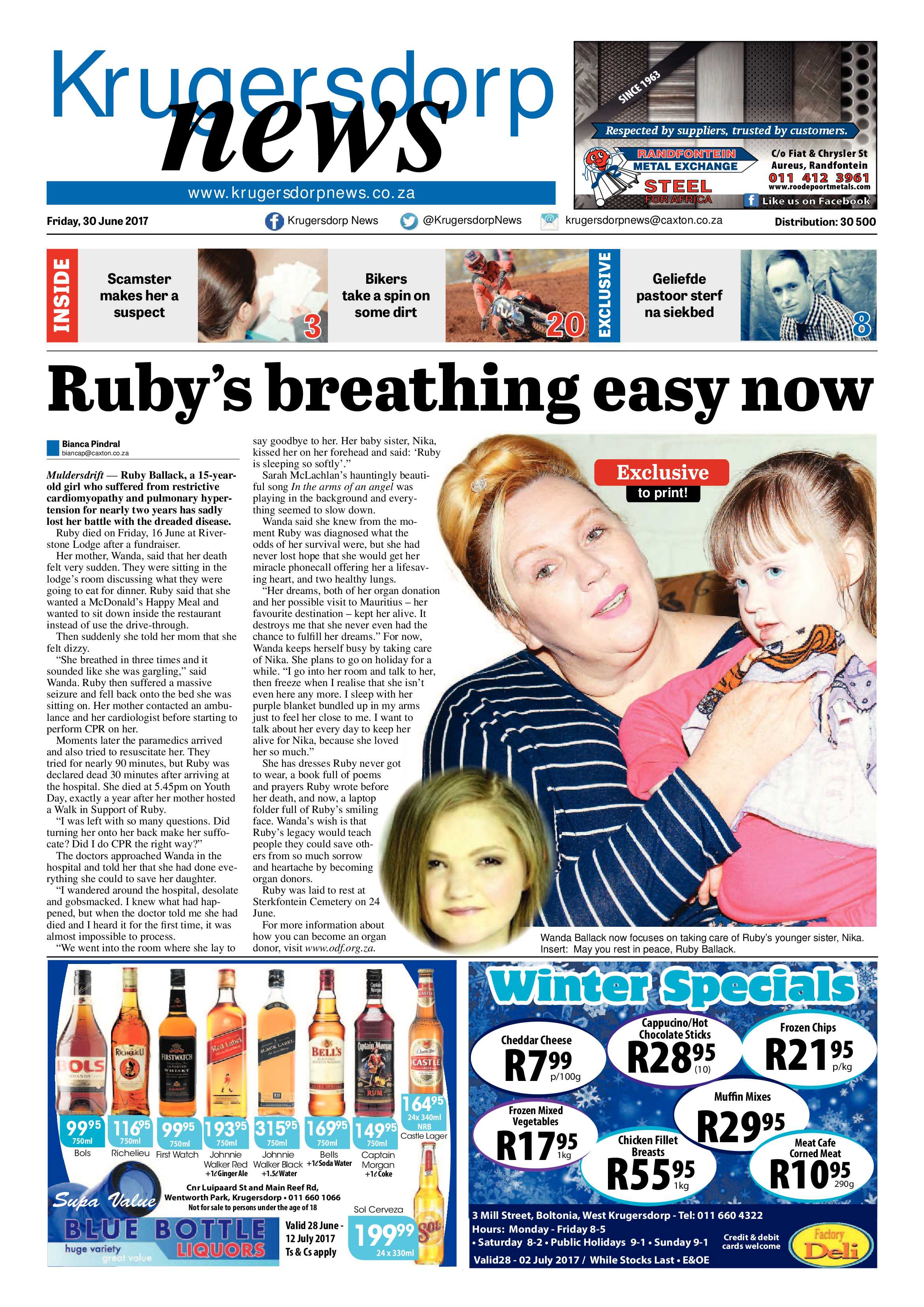 Krugersdorp News 30 June 2017 page 1