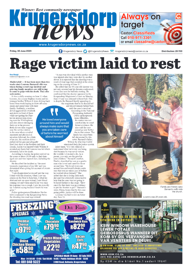 Krugersdorp News 30 June 2023 page 1
