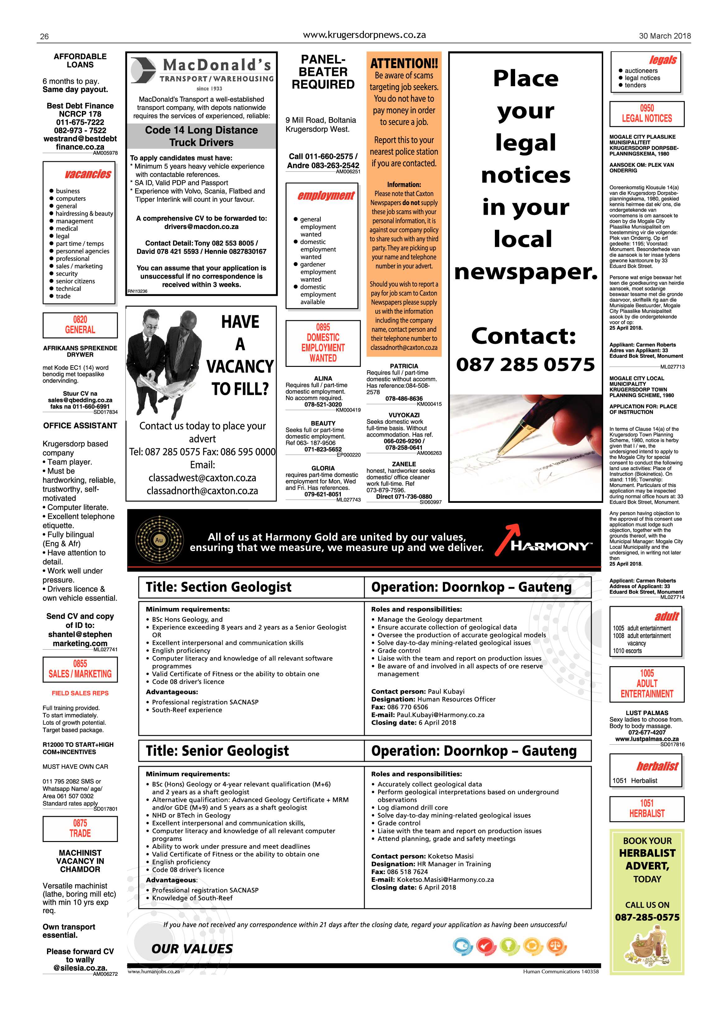 Krugersdorp News 30 March 2018 page 26