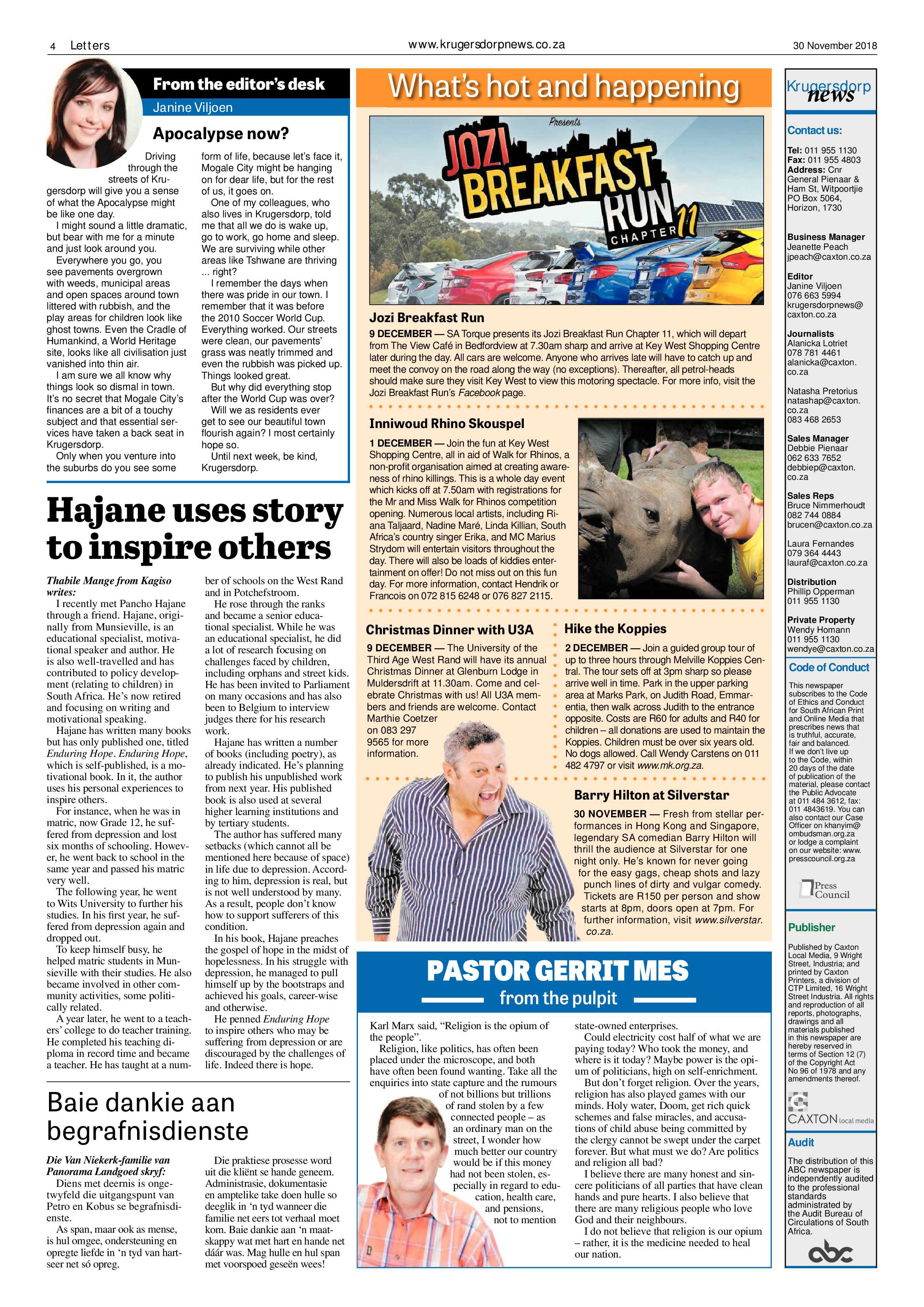Krugersdorp News 30 November 2018 page 4