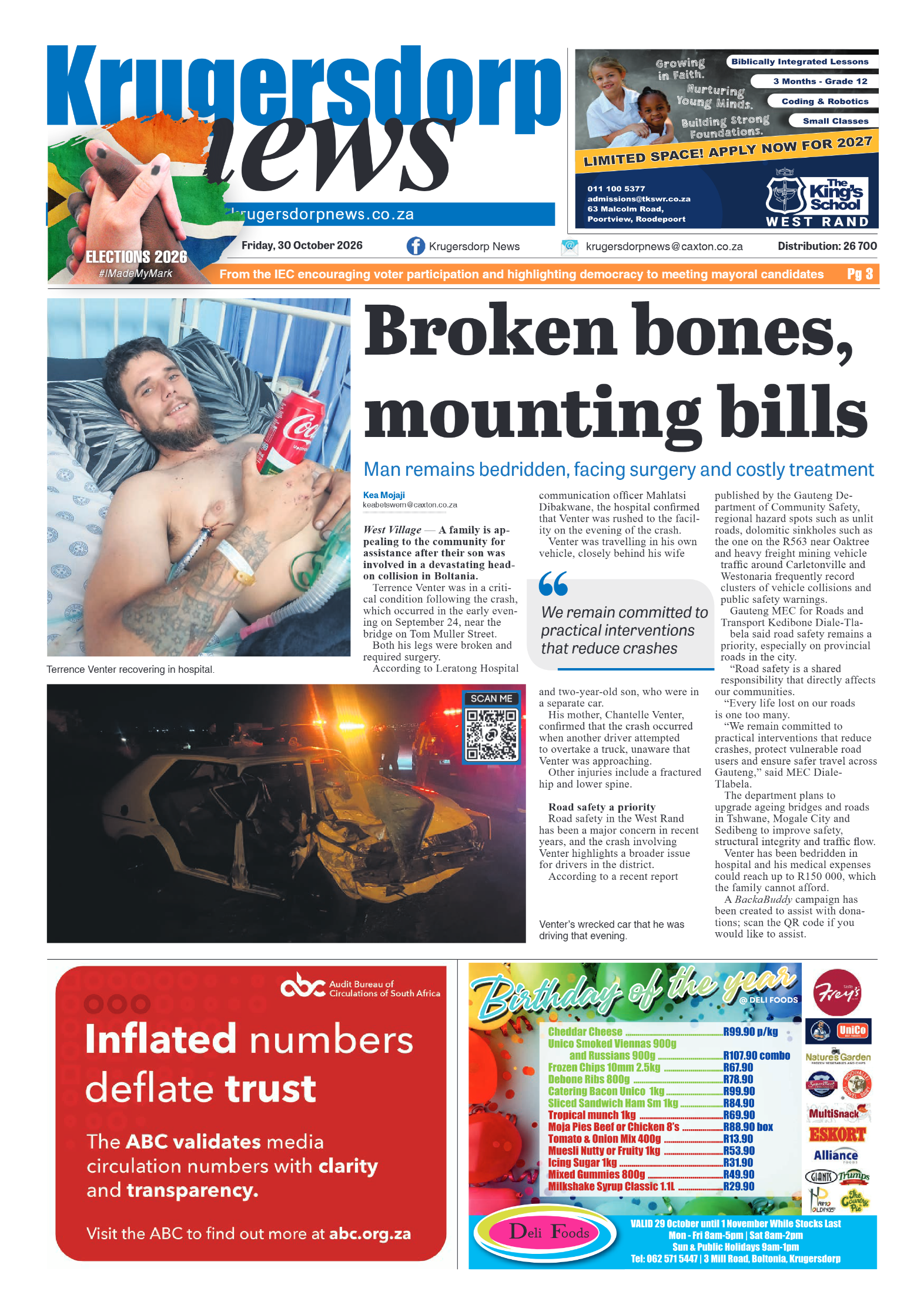Krugersdorp News 30 October 2026 page 1