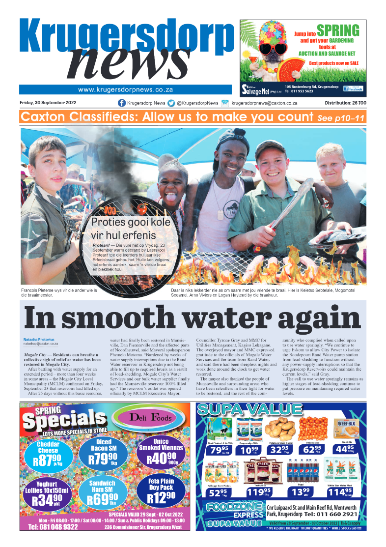 Krugersdorp News 30 September 2022 page 1