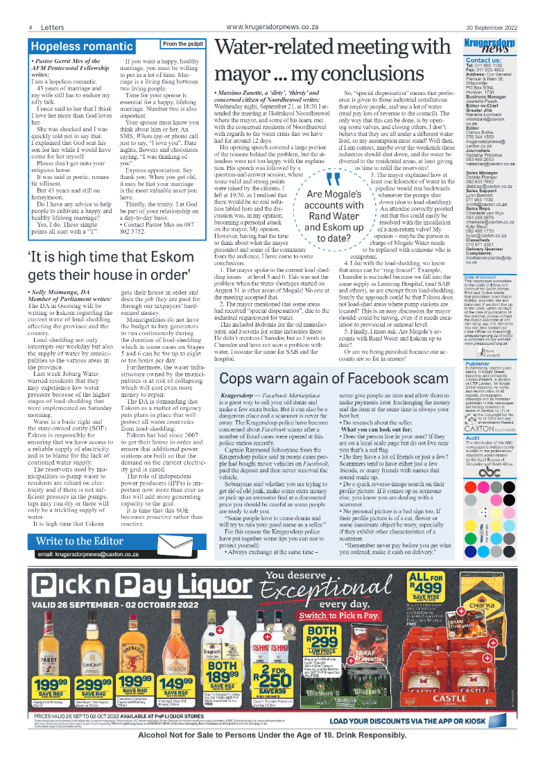 Krugersdorp News 30 September 2022 page 4