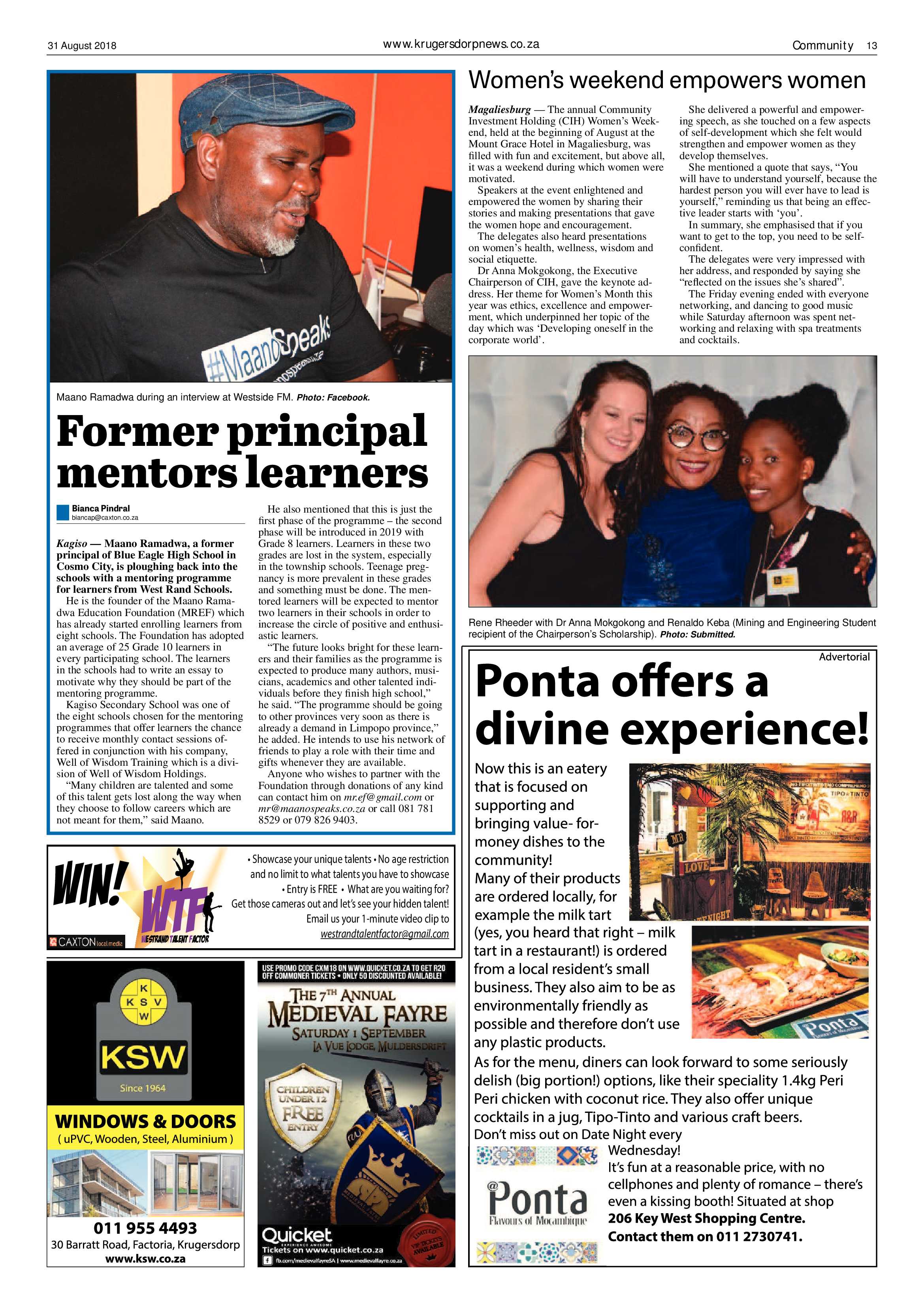 Krugersdorp News 31 August 2018 page 13