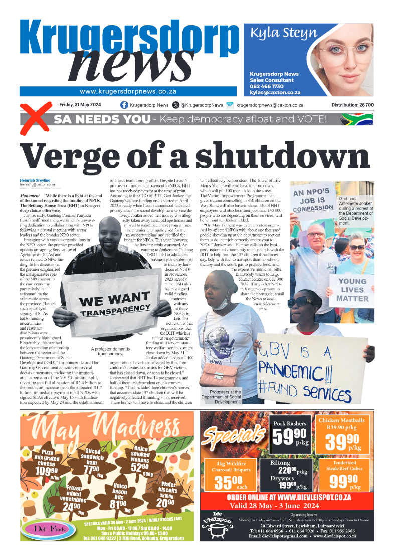 Krugersdorp News 31 May 2024 page 1