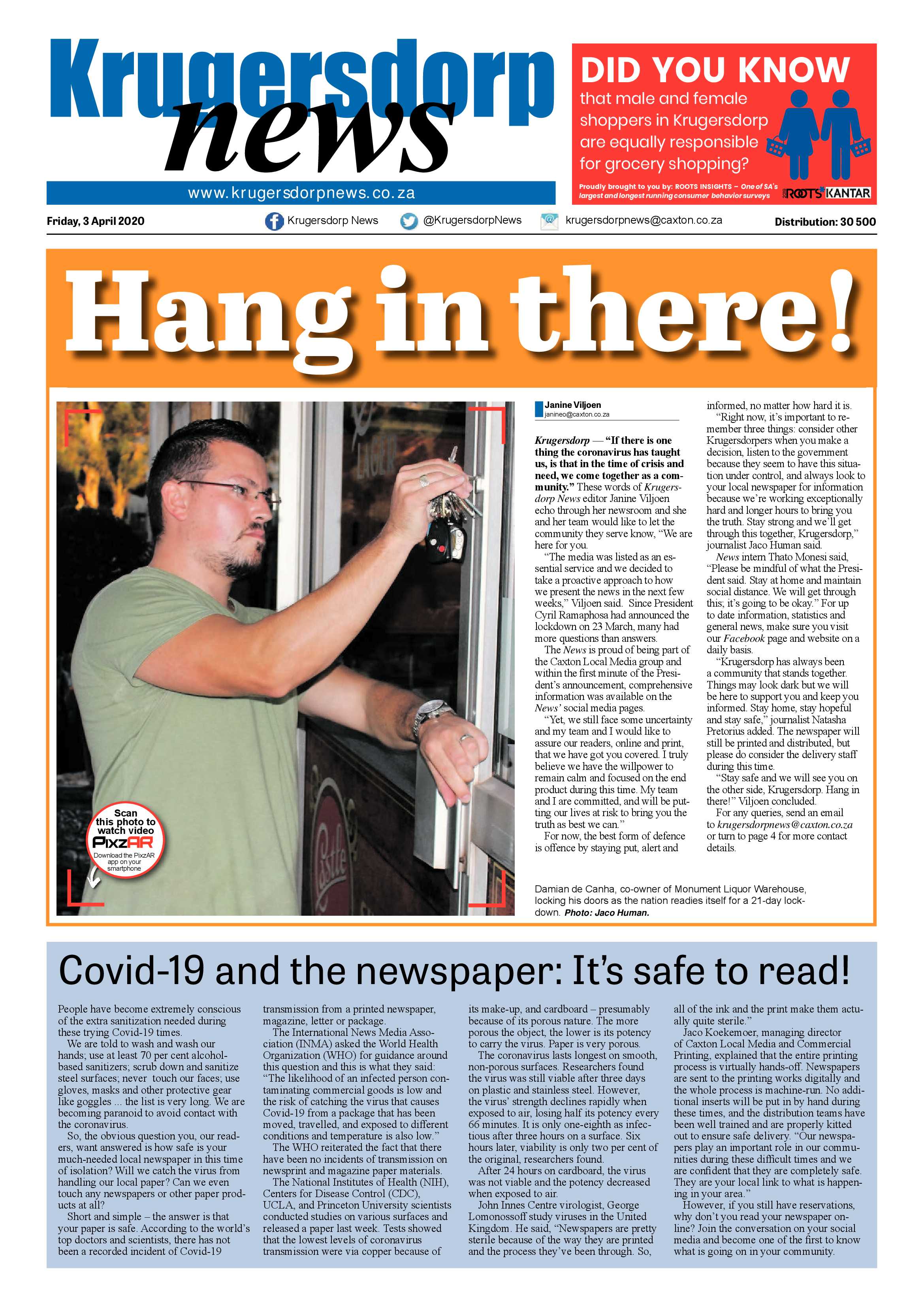 Krugersdorp News 3 April 2020 page 1