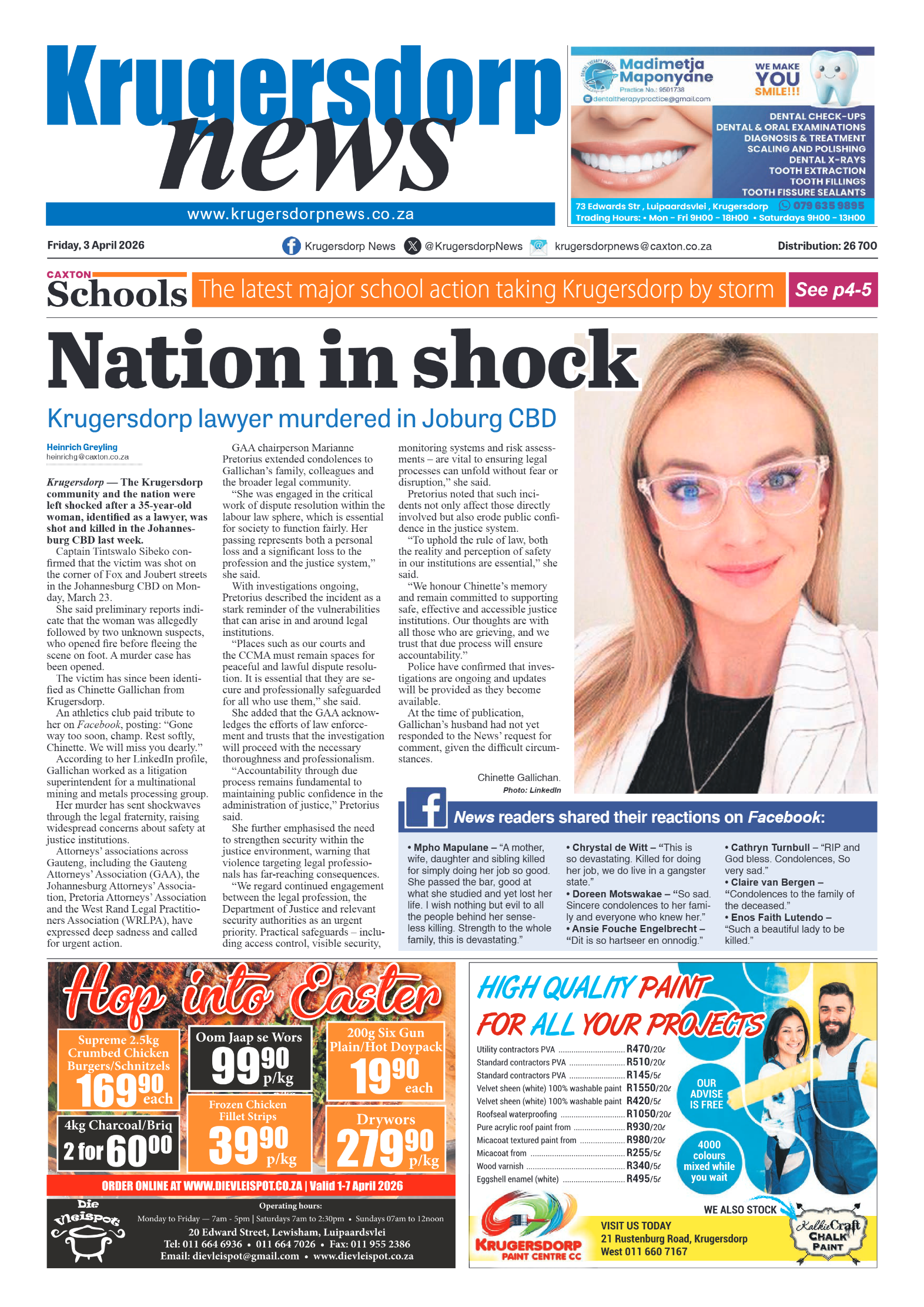Krugersdorp News 3 April 2026 page 1