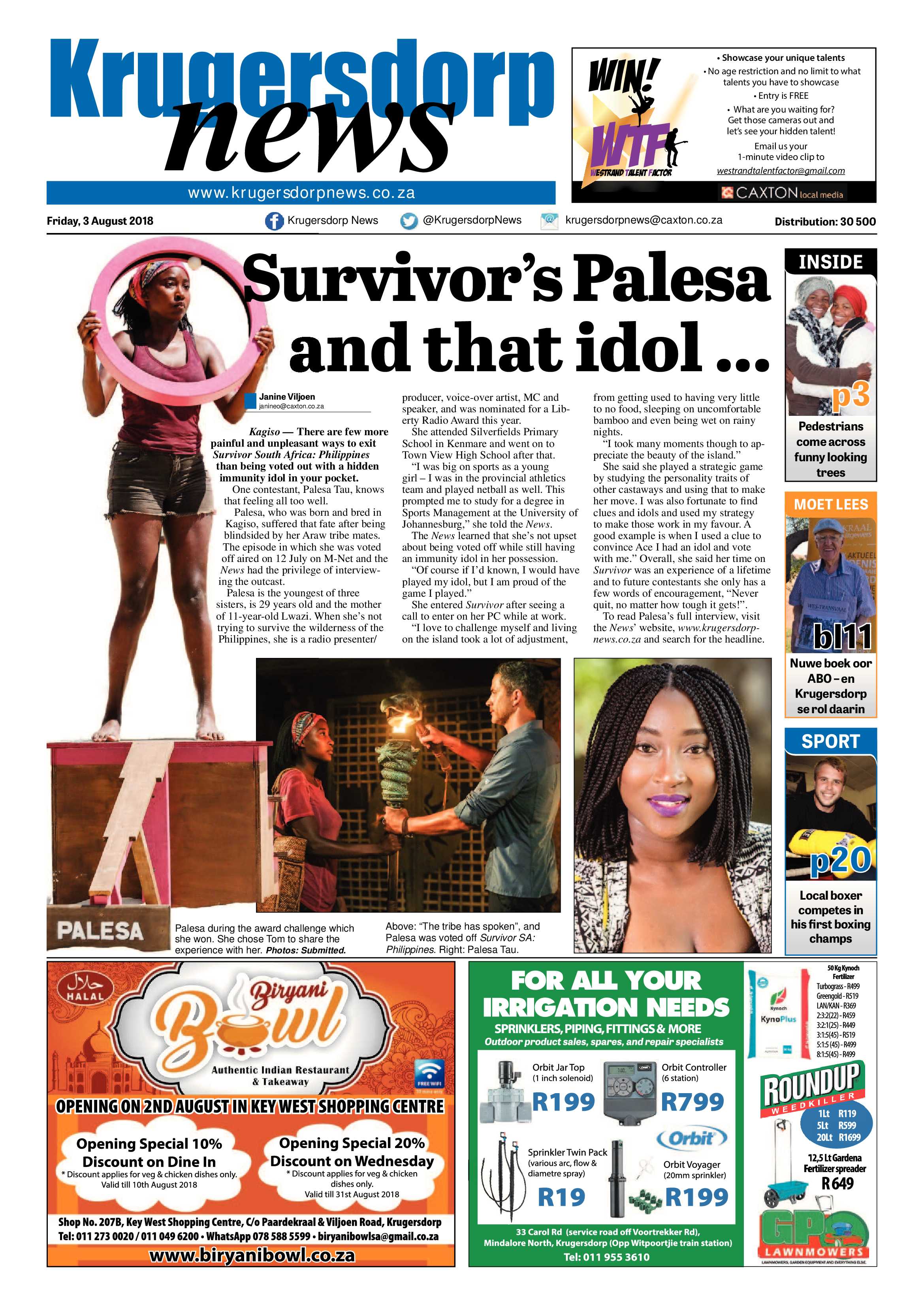Krugersdorp News 3 August 2018 page 1