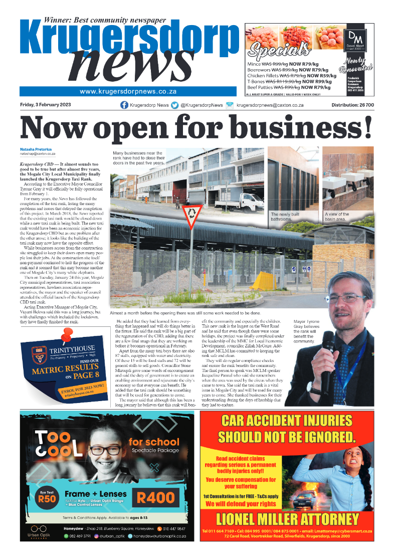 Krugersdorp News 3 February 2023 page 1