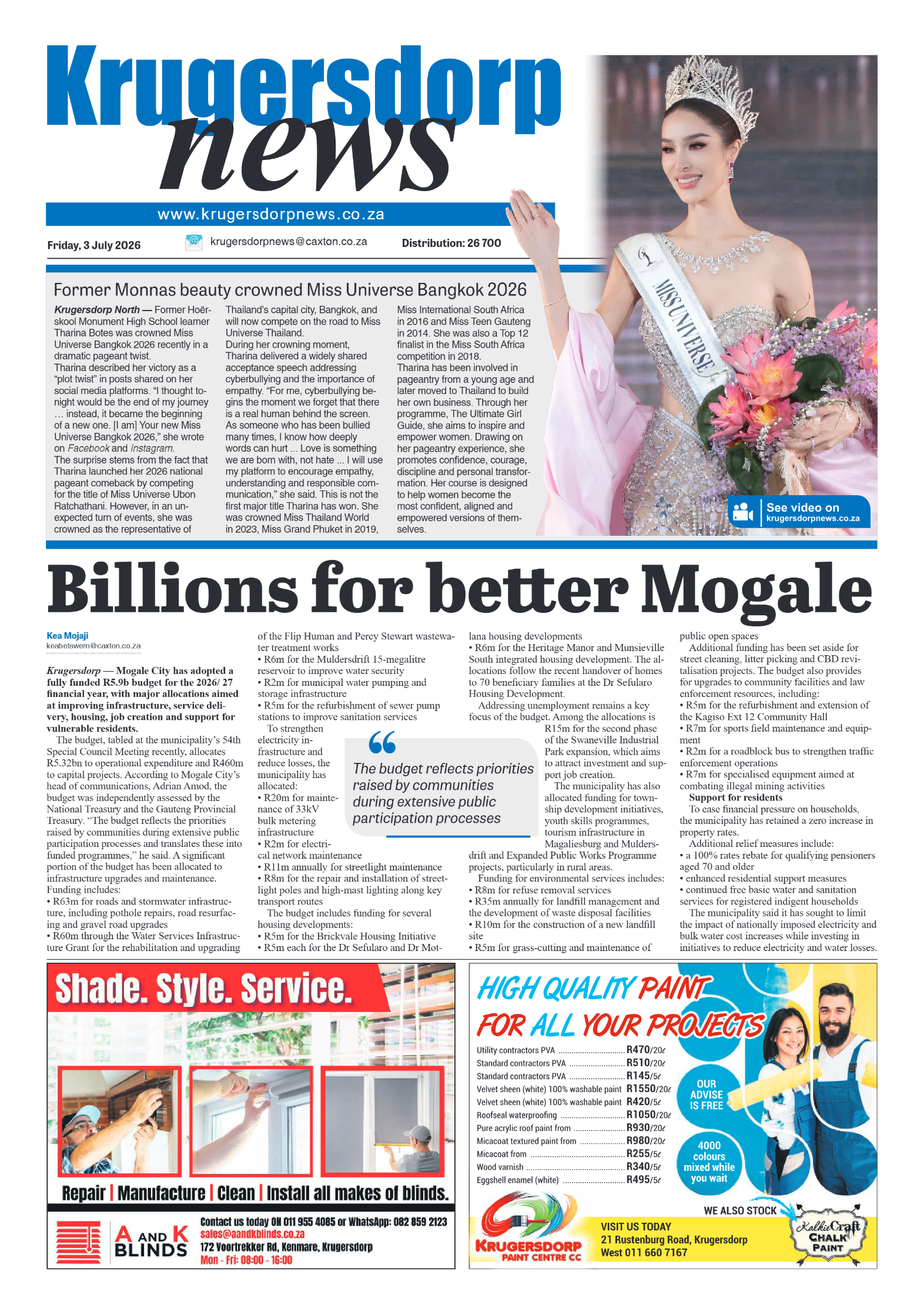 Krugersdorp News 3 July 2026 page 1