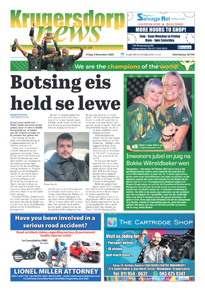 Krugersdorp News 3 November 2023 page 1