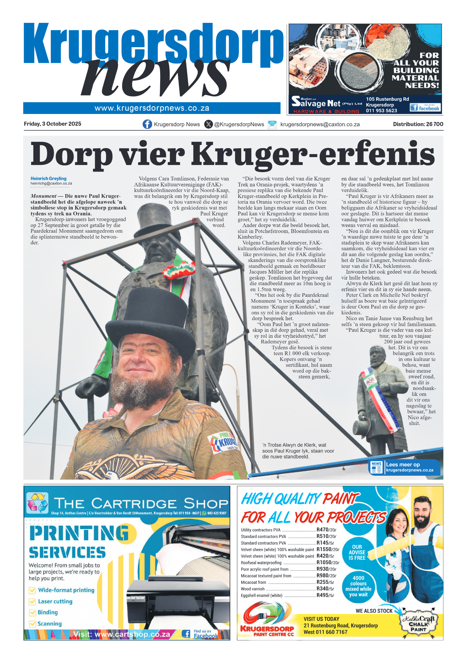 Krugersdorp News 3 October 2025 page 1
