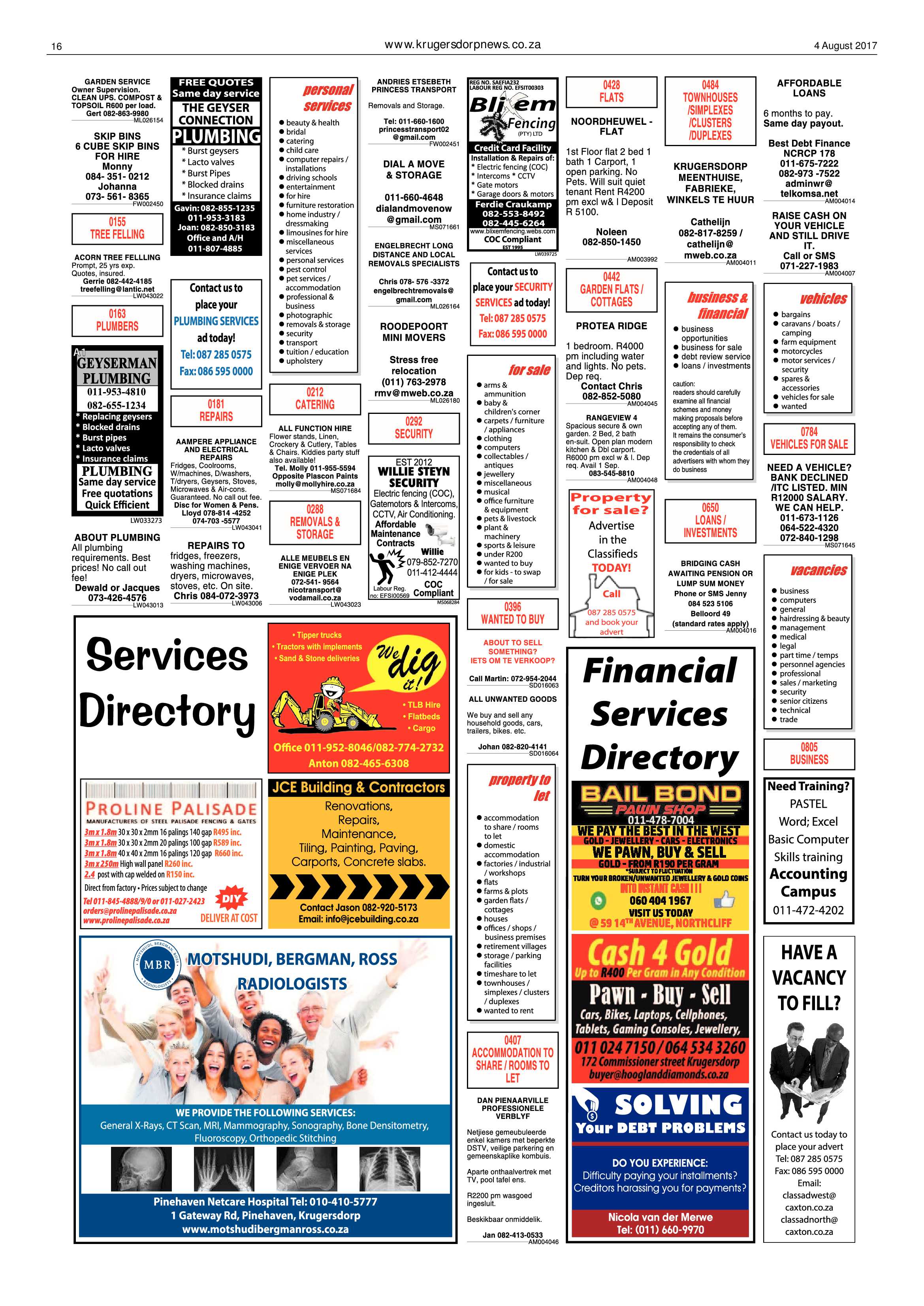 Krugersdorp News 4 August 2017 page 16