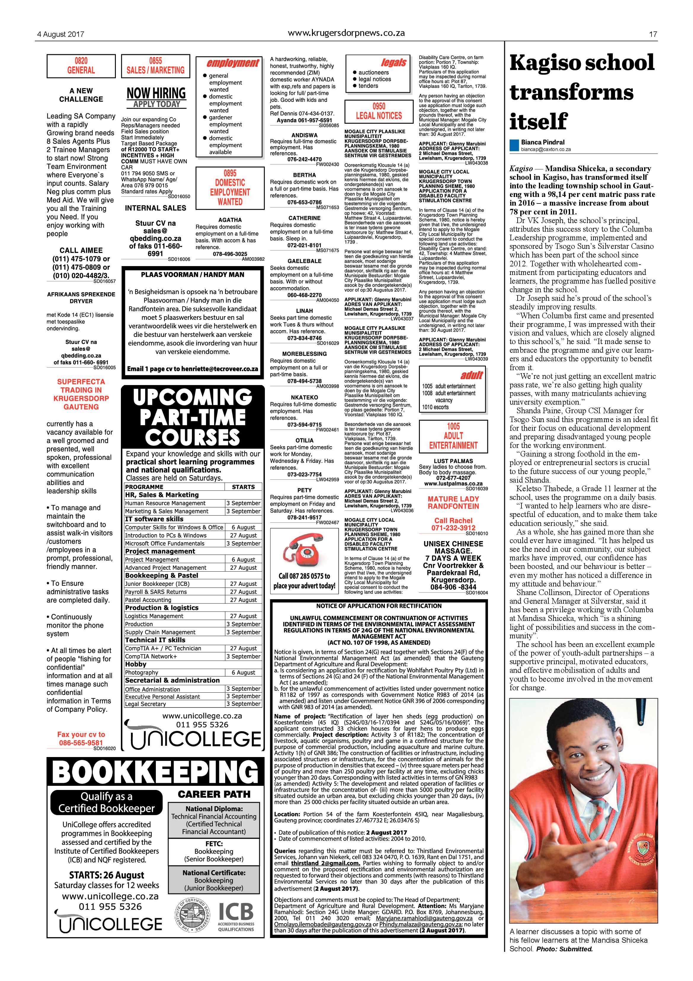 Krugersdorp News 4 August 2017 page 17