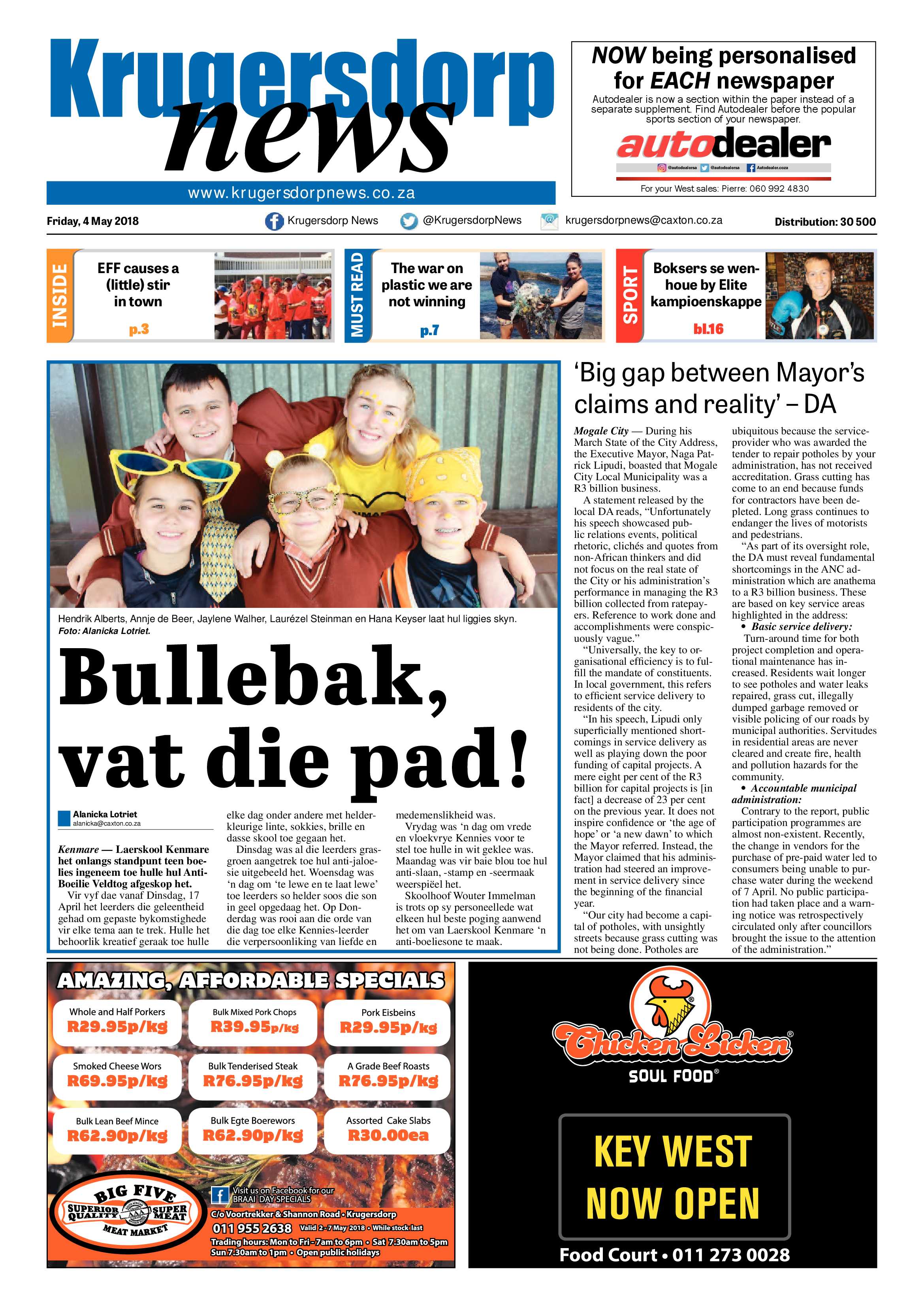 Krugersdorp News 4 May 2018 page 1