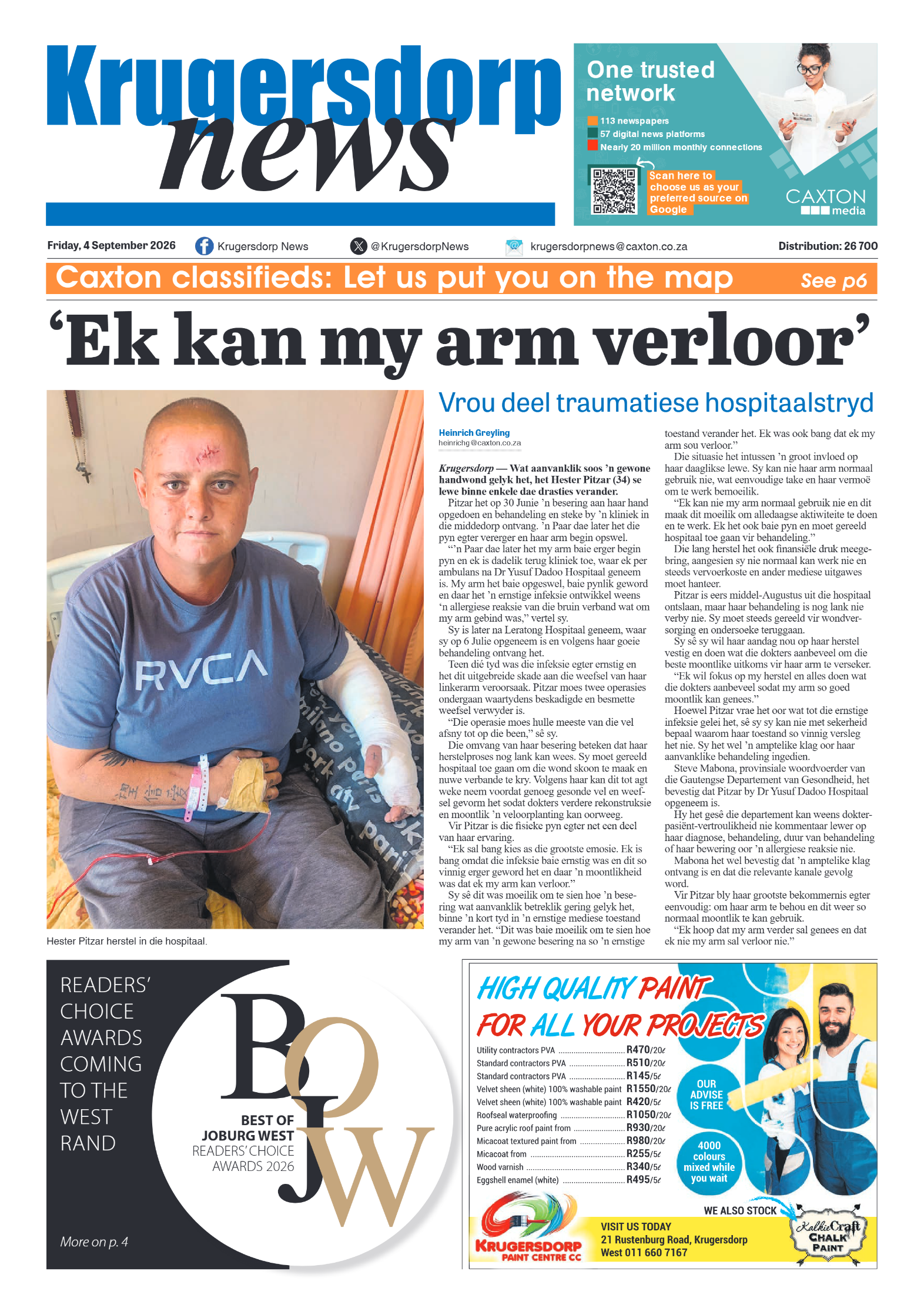 Krugersdorp News 4 September 2026 page 1