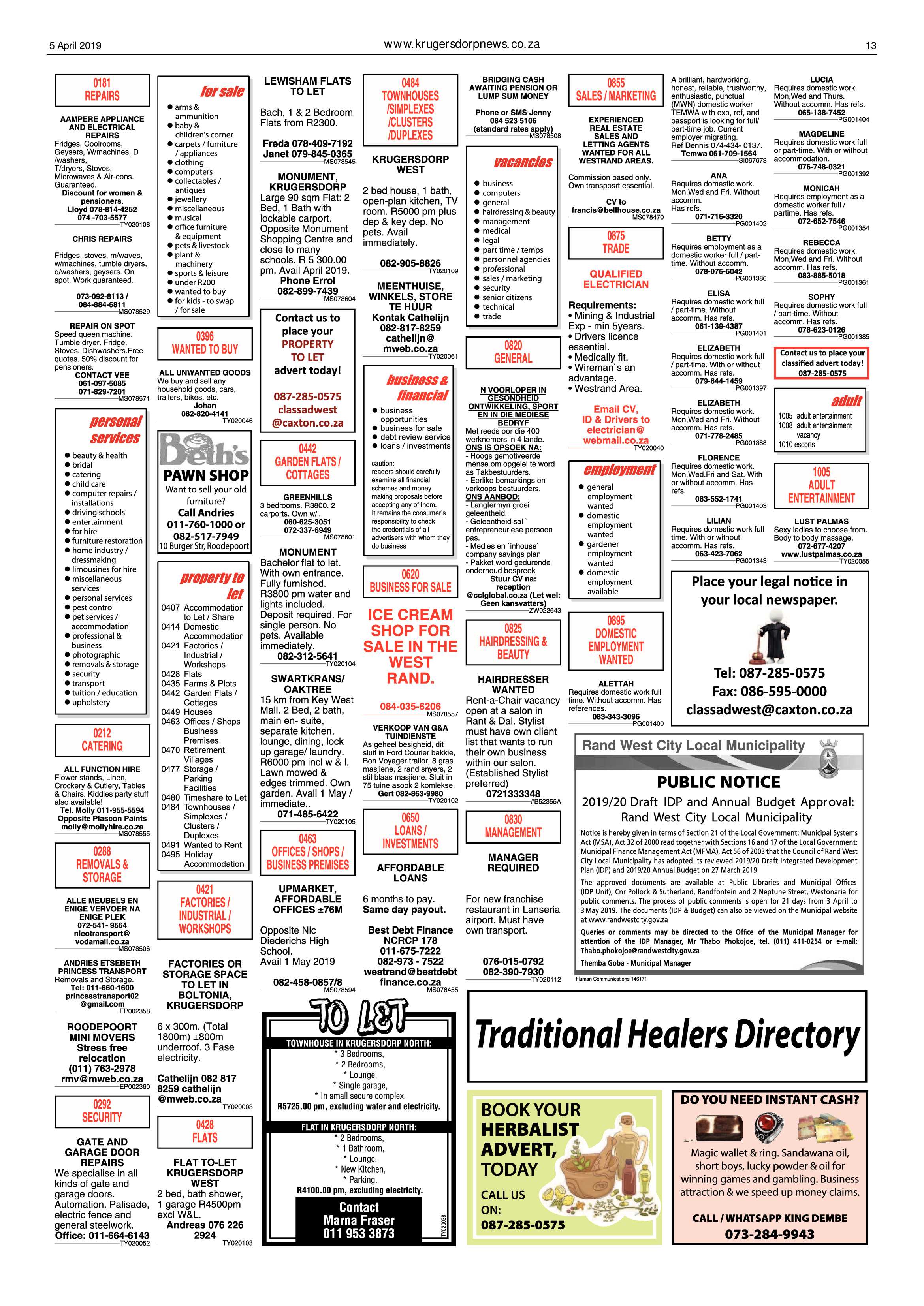 Krugersdorp News 5 April 2019 page 13