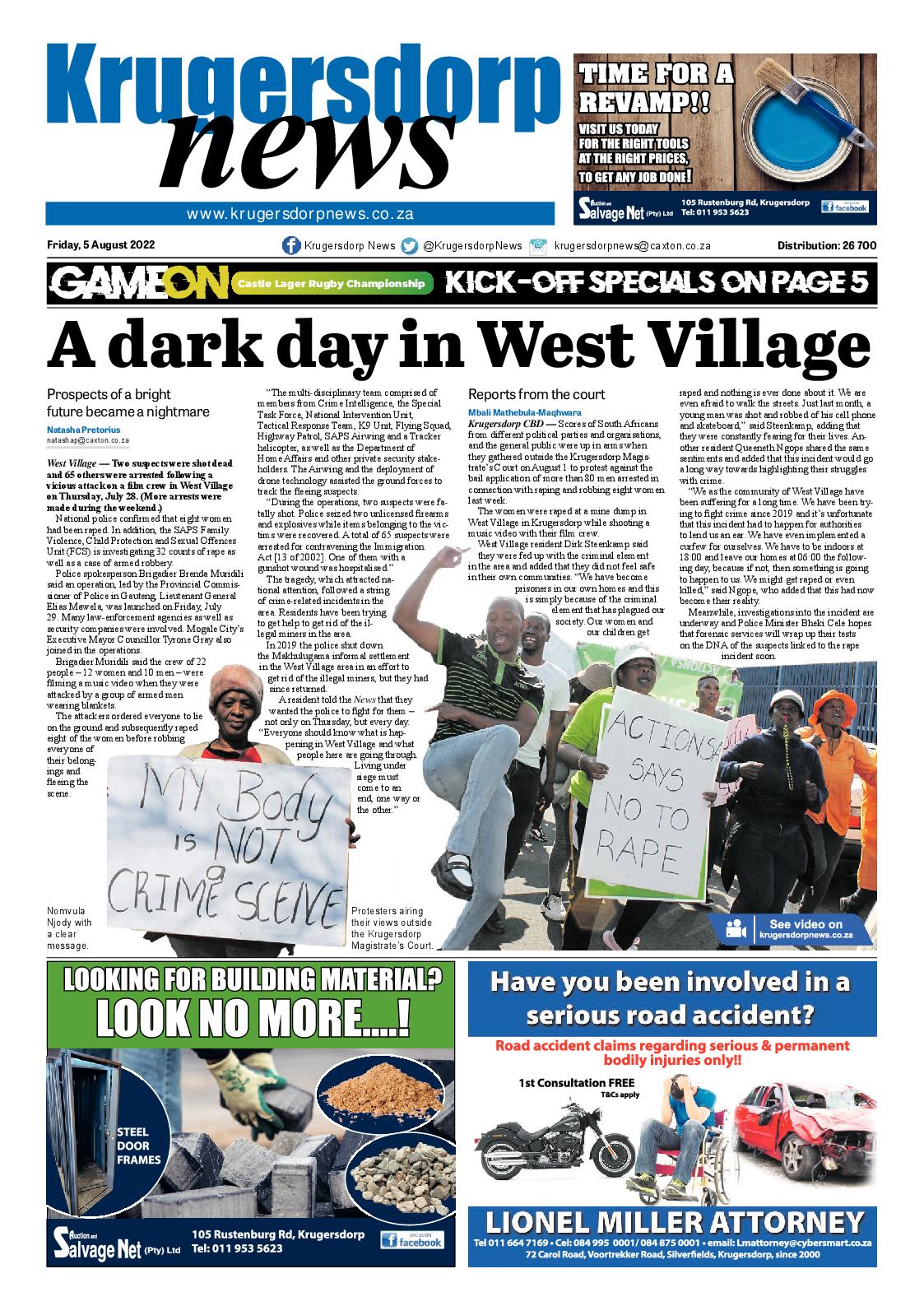 Krugersdorp News 5 August 2022 page 1