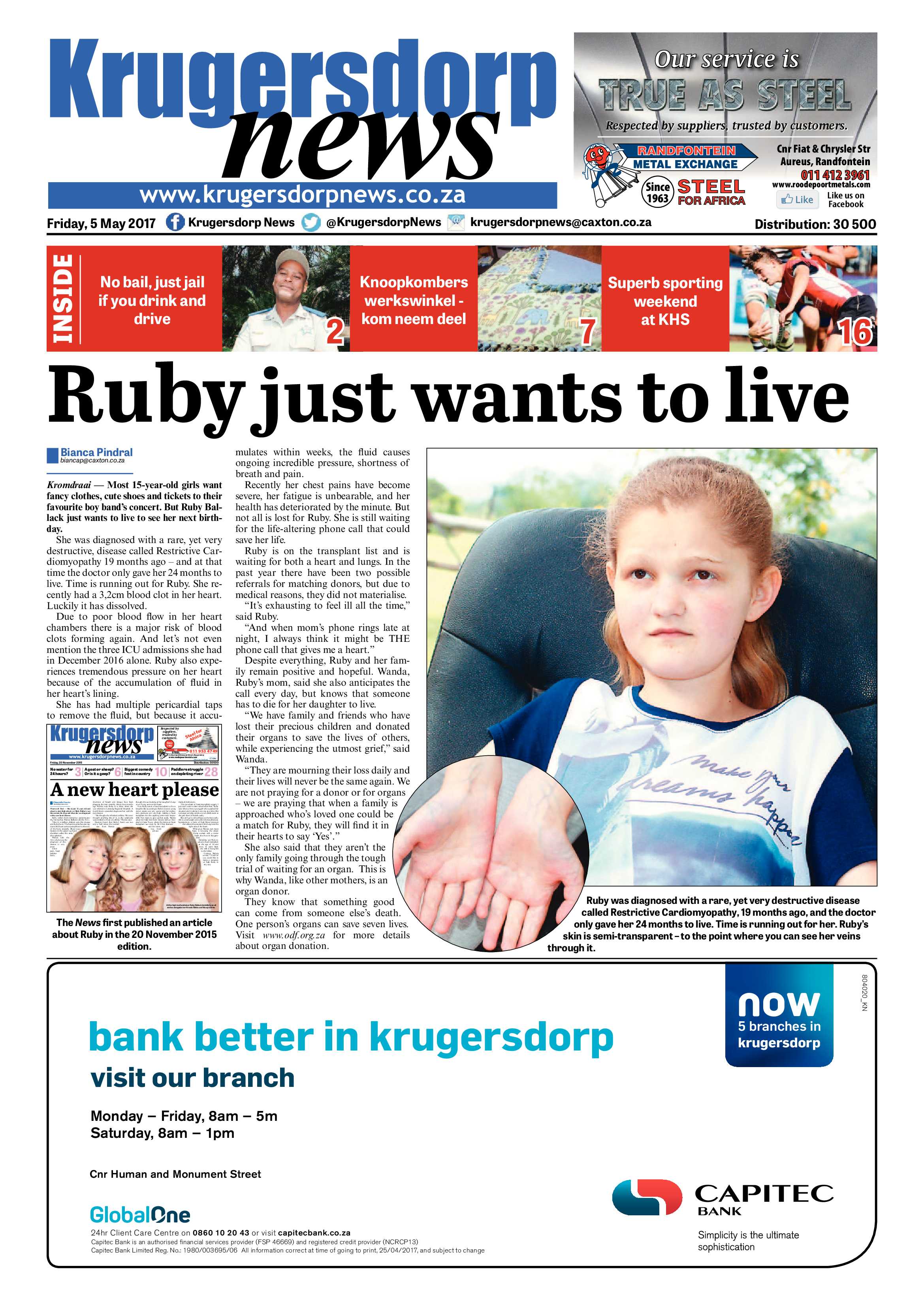 Krugerdorp News 5 May 2017 page 1