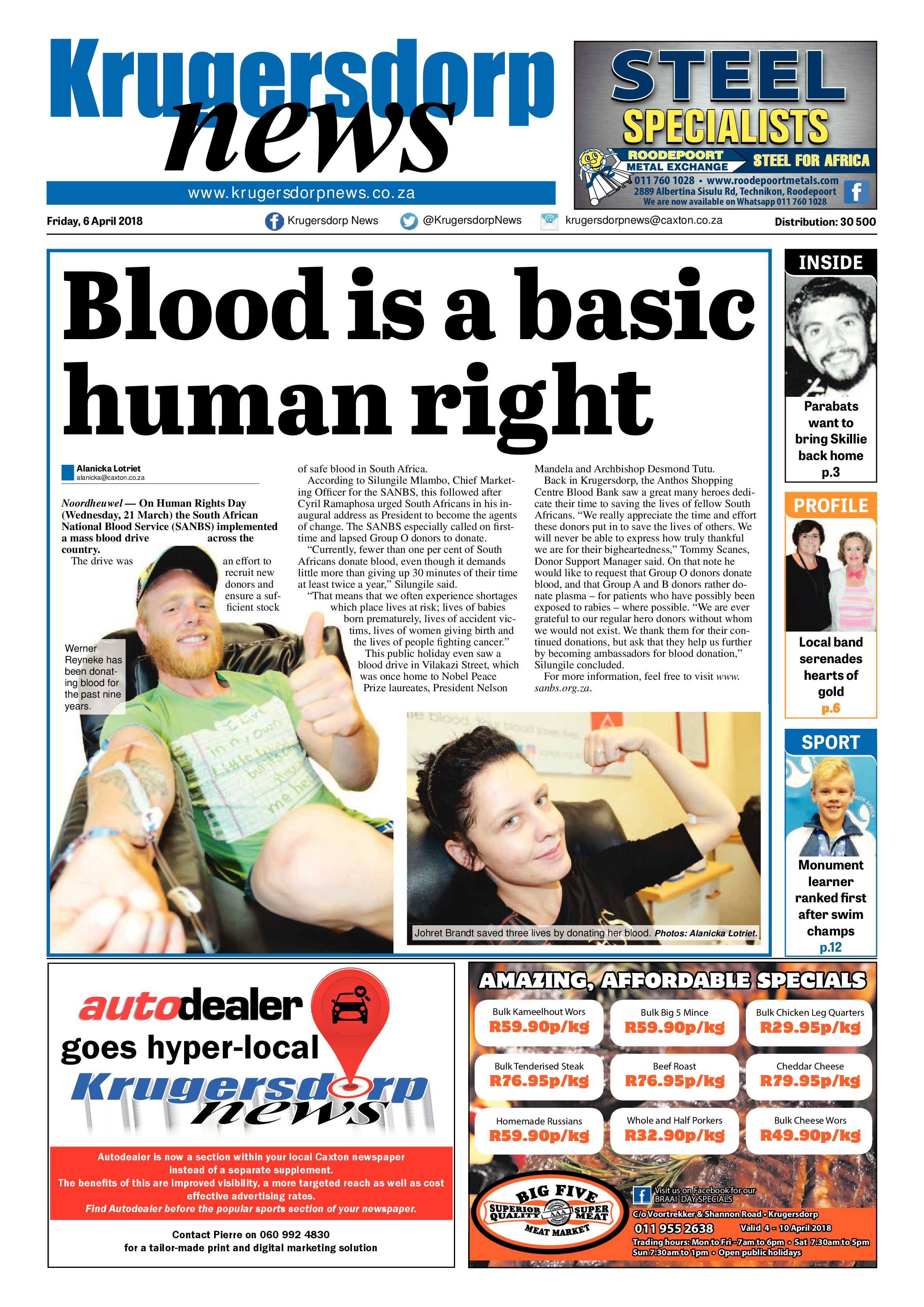 Krugersdorp News 6 April 2018 page 1
