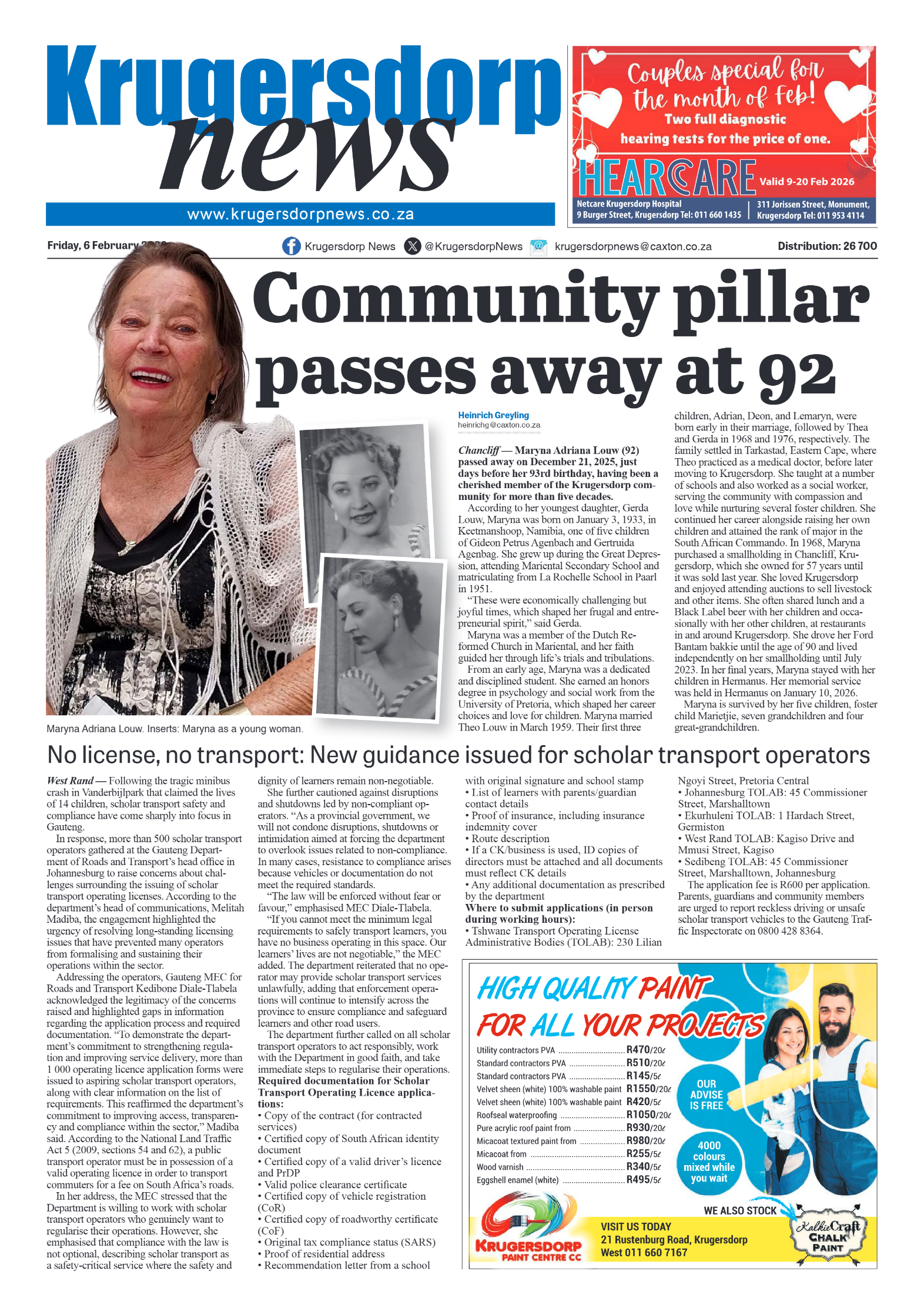 Krugersdorp News 6 February 2026 page 1