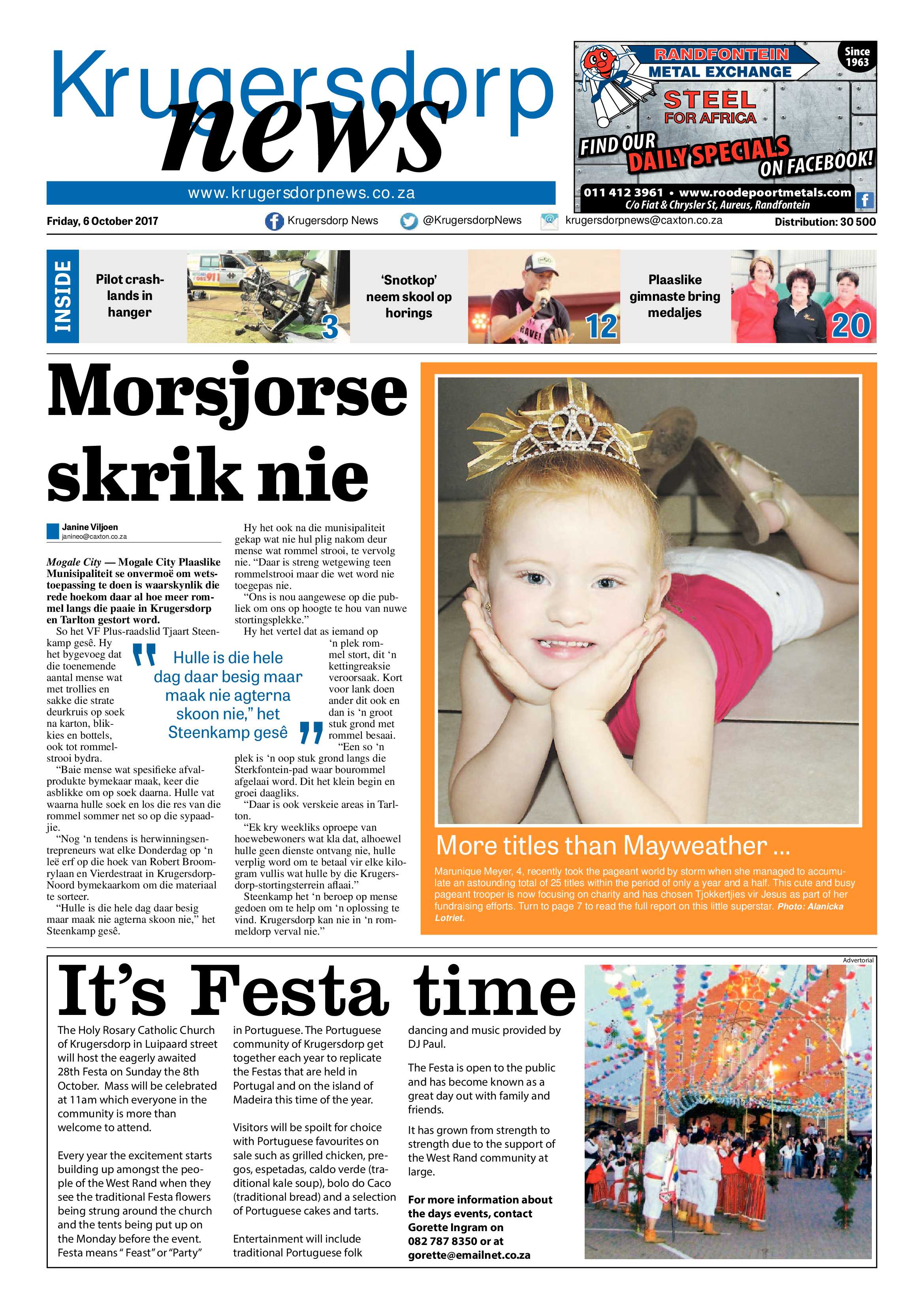 Krugersdorp News 6 October 2017 page 1