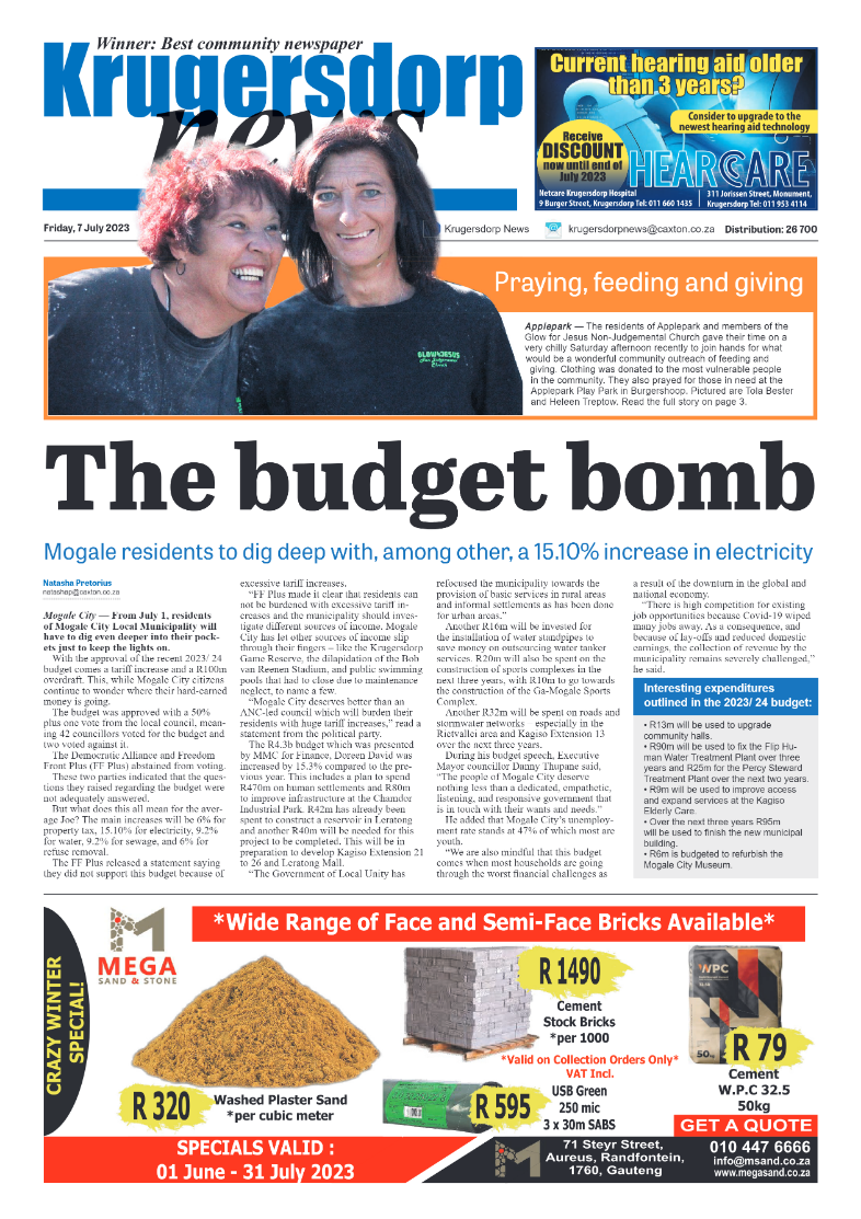 Krugersdorp News 7 July 2023 page 1