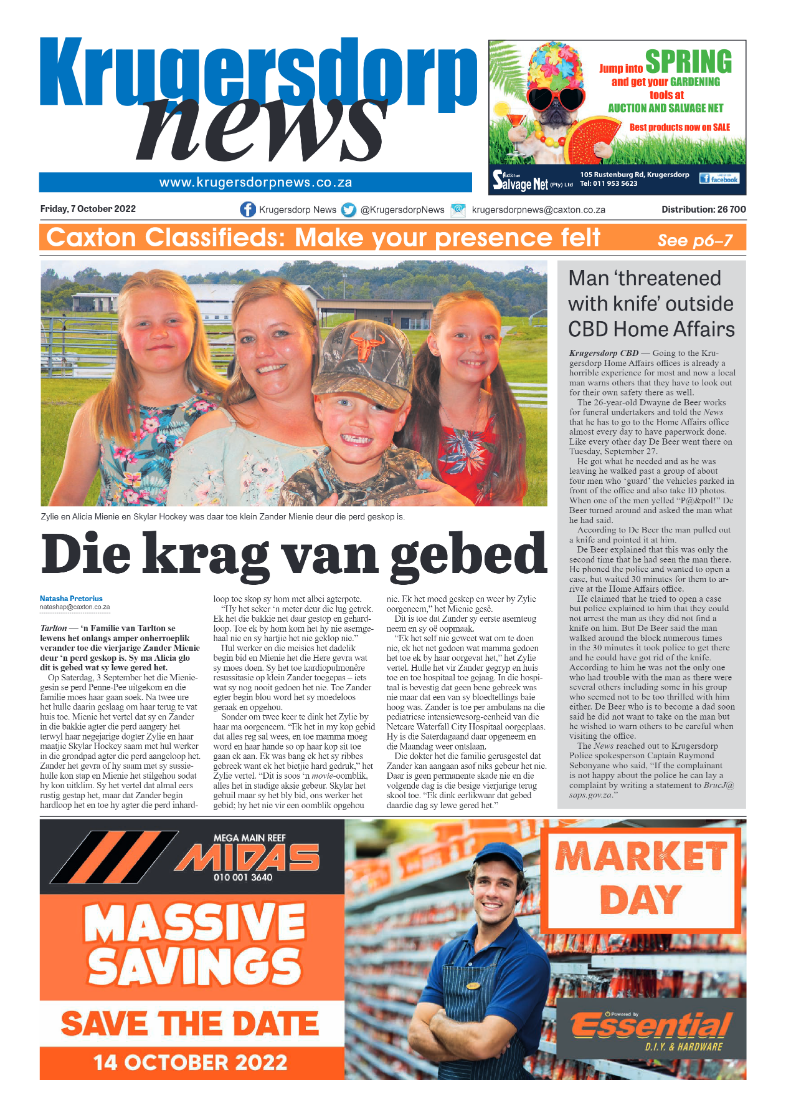 Krugersdorp News 7 October 2022 page 1