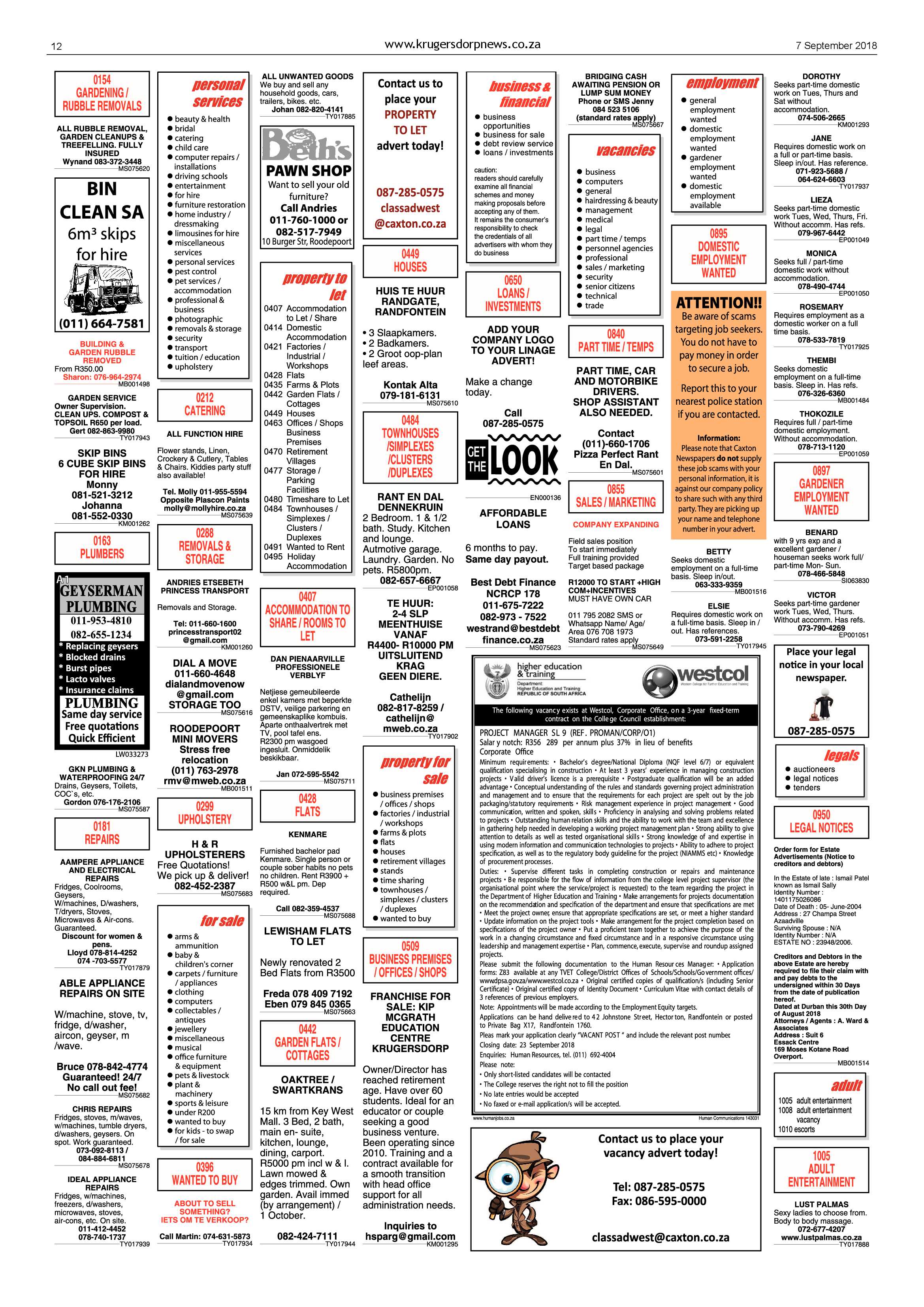 Krugersdorp News 7 September 2018 page 12
