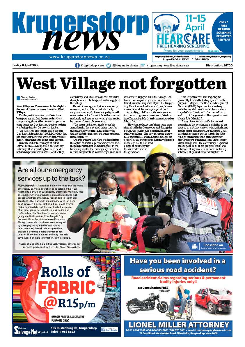 Krugersdorp News 8 April 2022 page 1