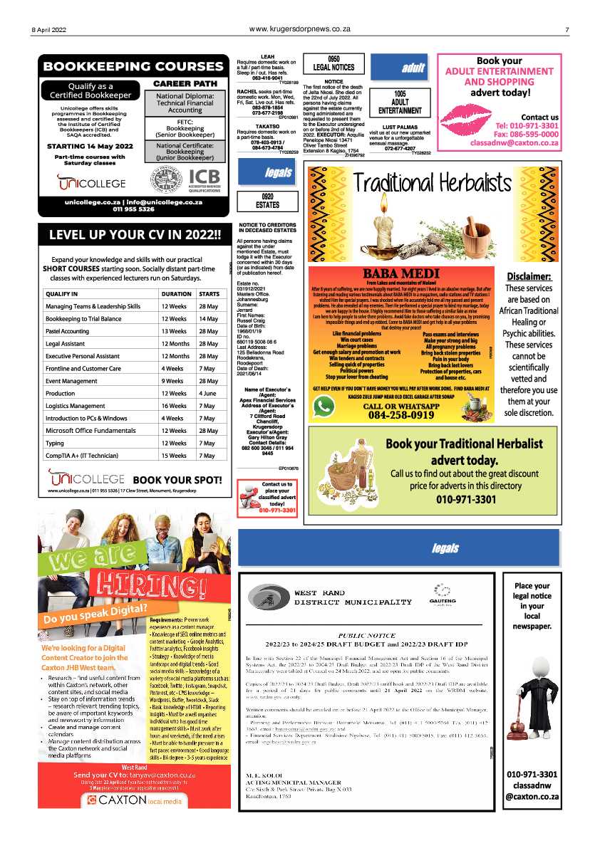 Krugersdorp News 8 April 2022 page 7