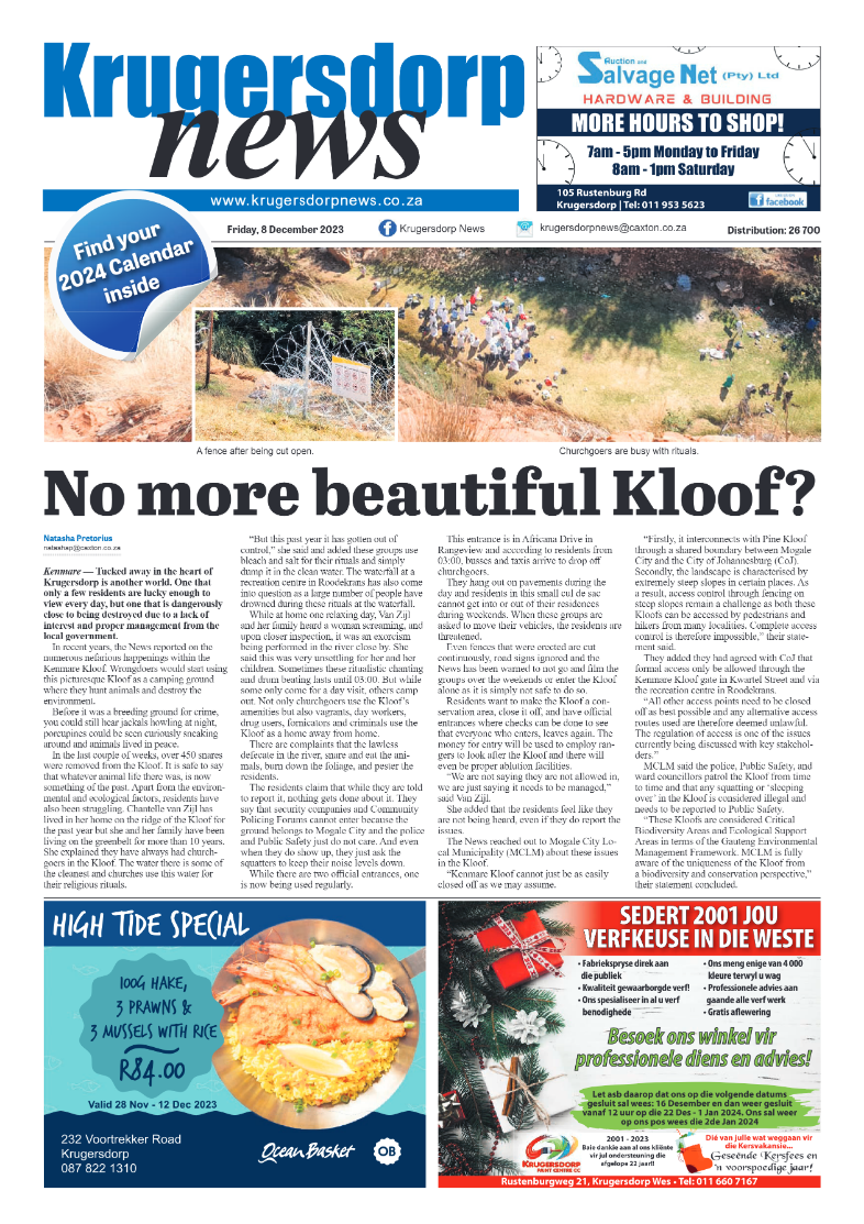Krugersdorp News 8 December 2023 page 1
