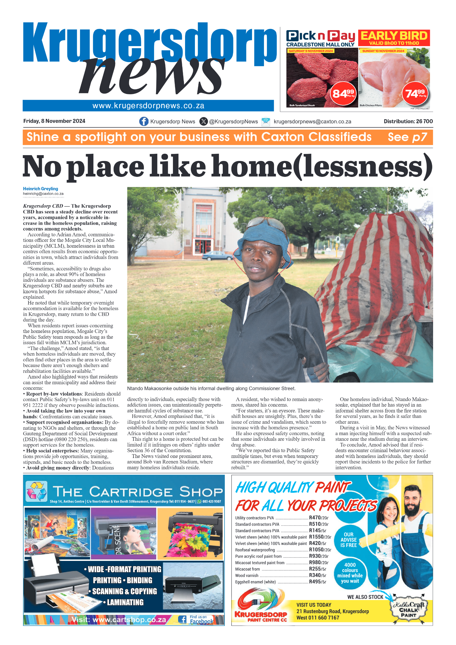 Krugersdorp News 8 November 2024 page 1