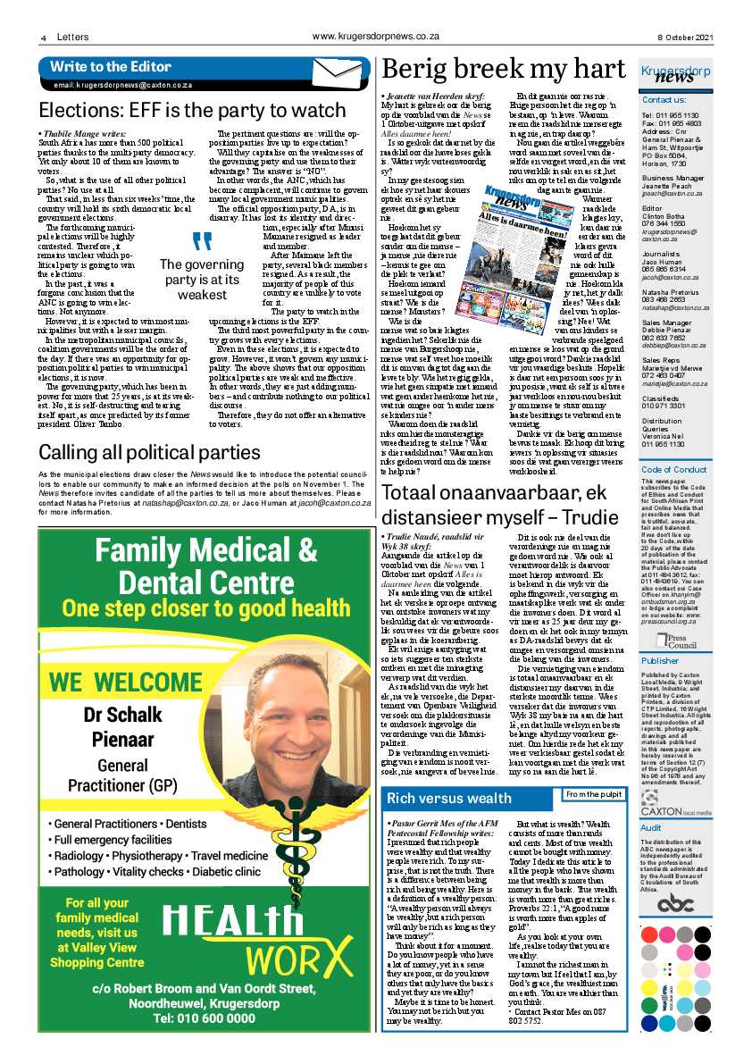 Krugersdorp News 8 October 2021 page 4