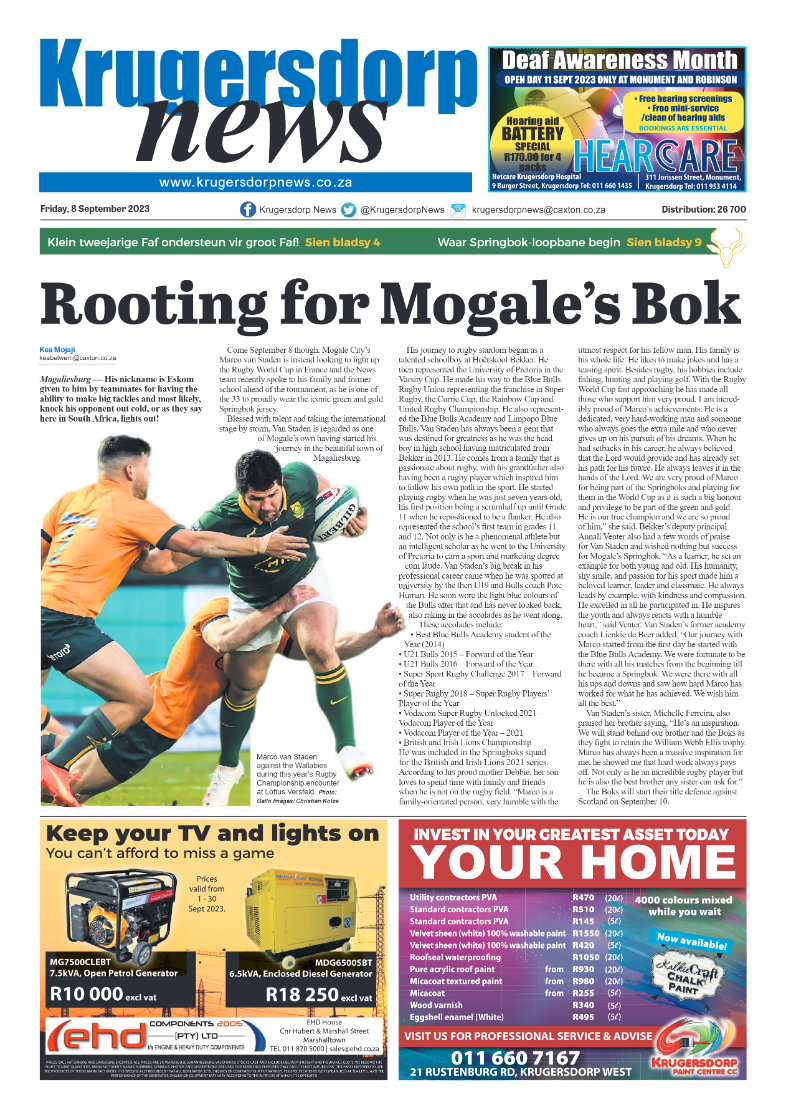 Krugersdorp News 8 September 2023 page 1