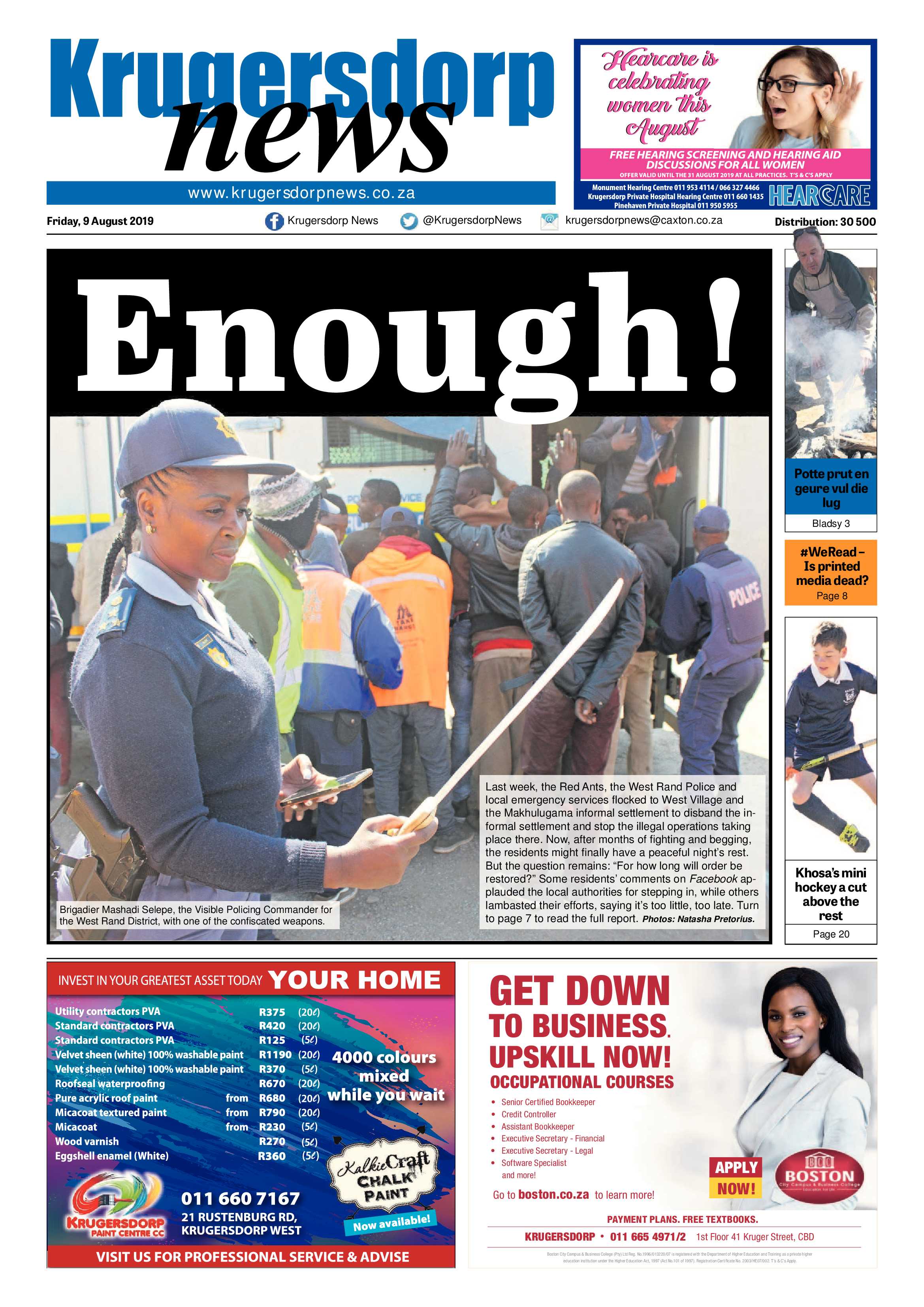 Krugersdorp News 9 August 2019 page 1