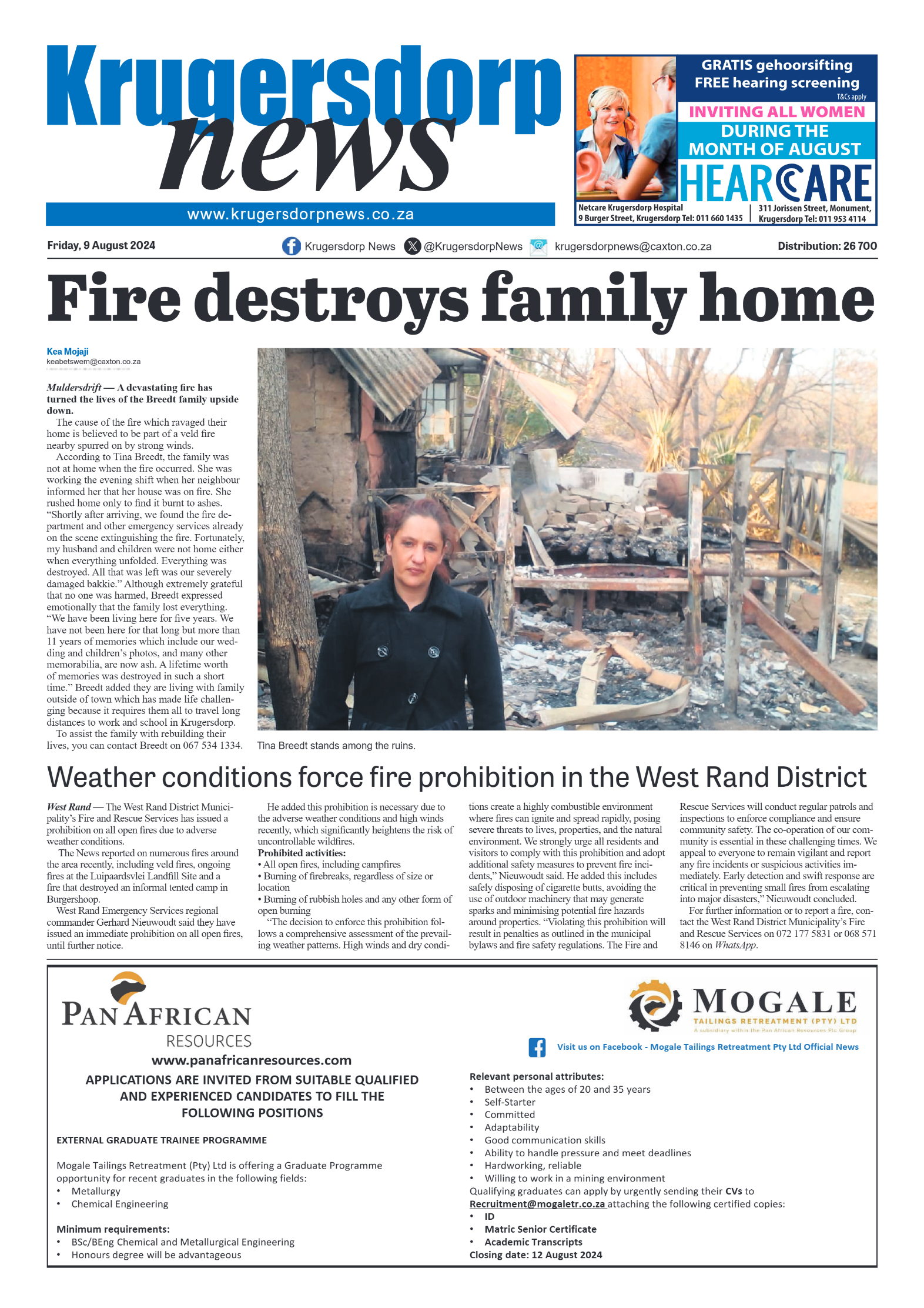 Krugersdorp News 9 August 2024 page 1