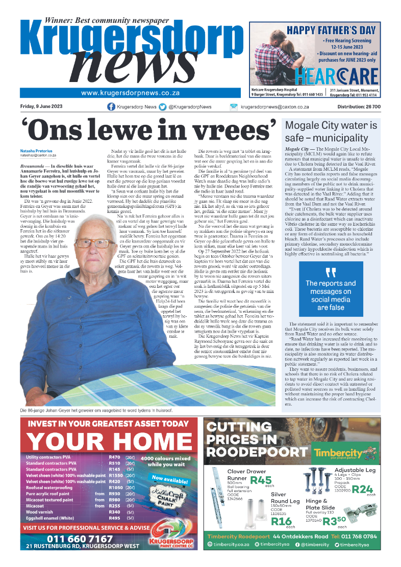 Kruguersdorp News 9 June 2023 page 1