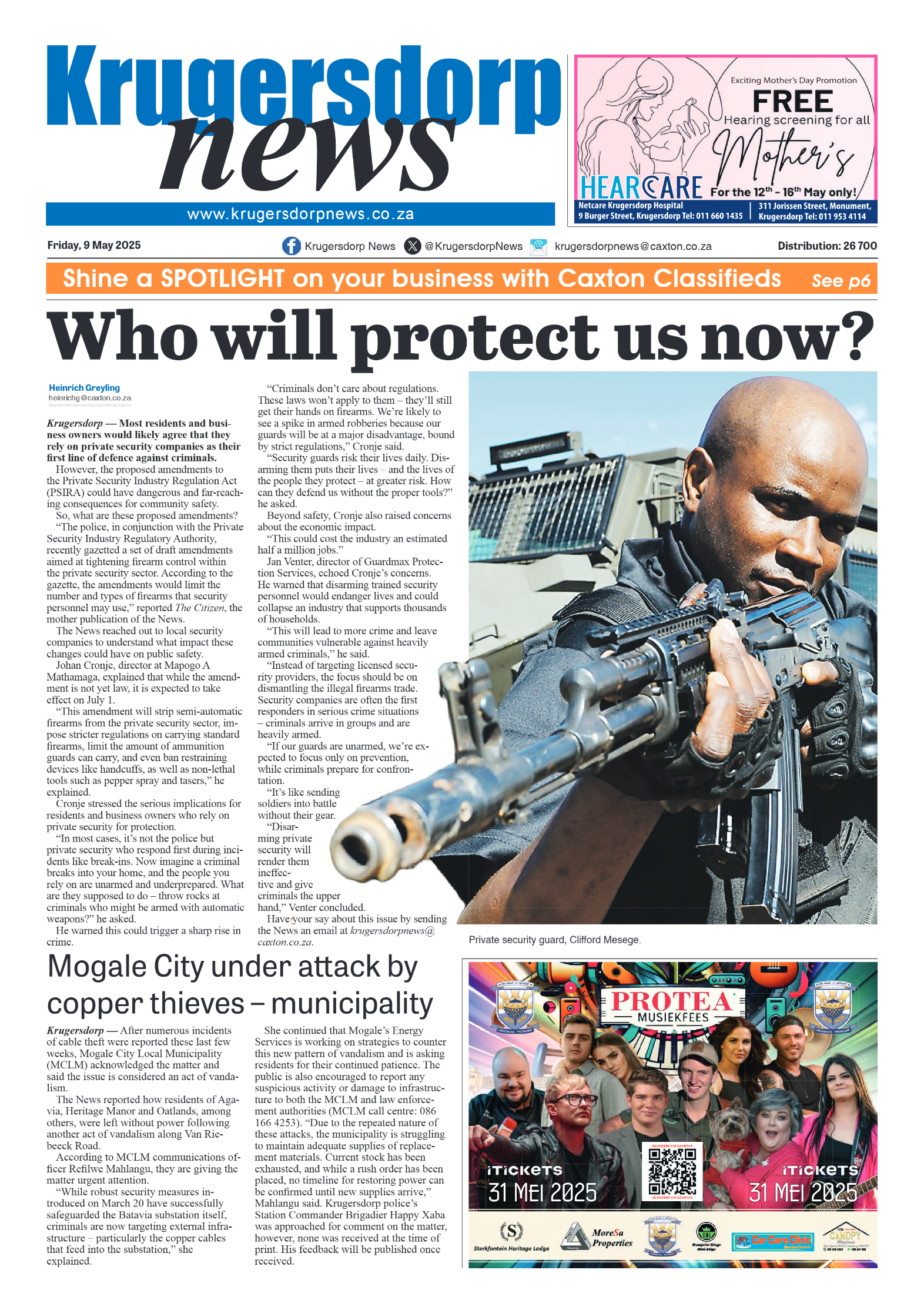 Krugersdorp News 9 May 2025 page 1