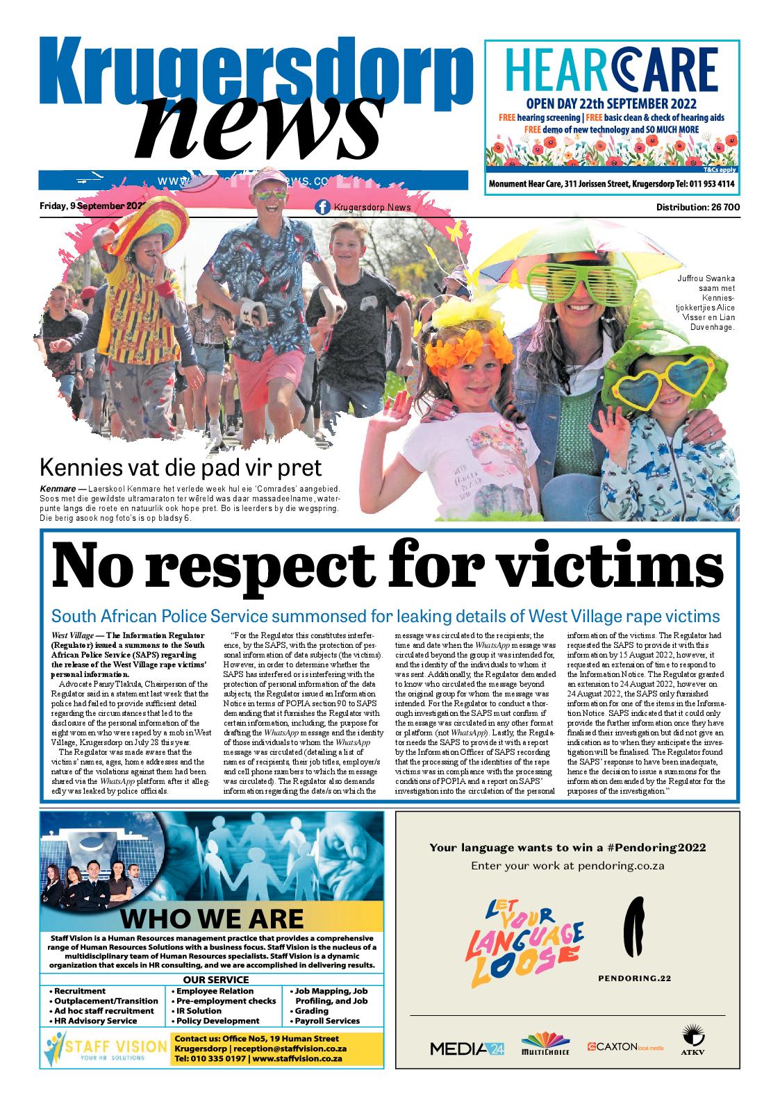 Krugersdorp News 9 September 2022 page 1